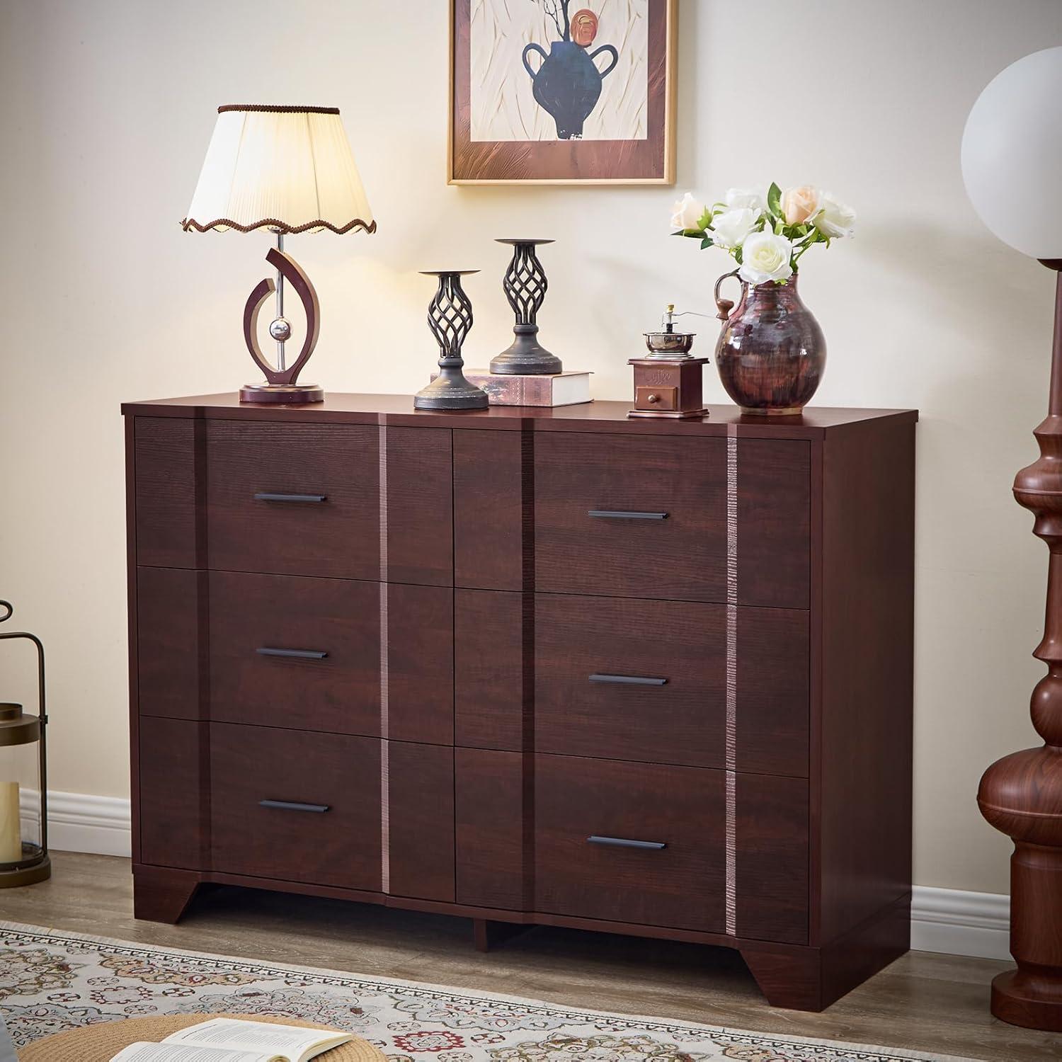 Ebern Designs Farmhouse Cherry Red Curved Tall 4 Drawers Dresser for Bedroom, 4 Chest of Drawers for Closet