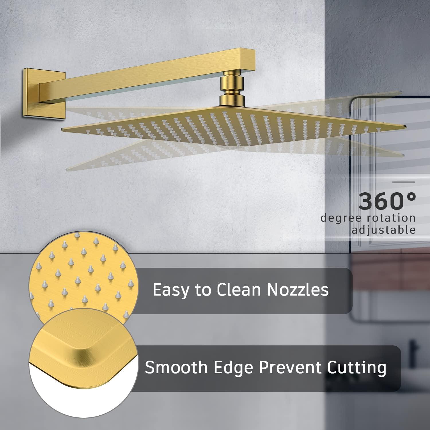 EMBATHER Black Shower System 12 Inches Shower Faucet Set with Square Rain Shower Head and Handheld For Bathroom, Matte Black Shower Combo Set Wall Mounted (Rough-in Valve & Trim Included)