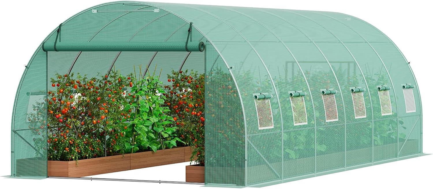 Large Green Walk-In Tunnel Greenhouse with Galvanized Steel Frame