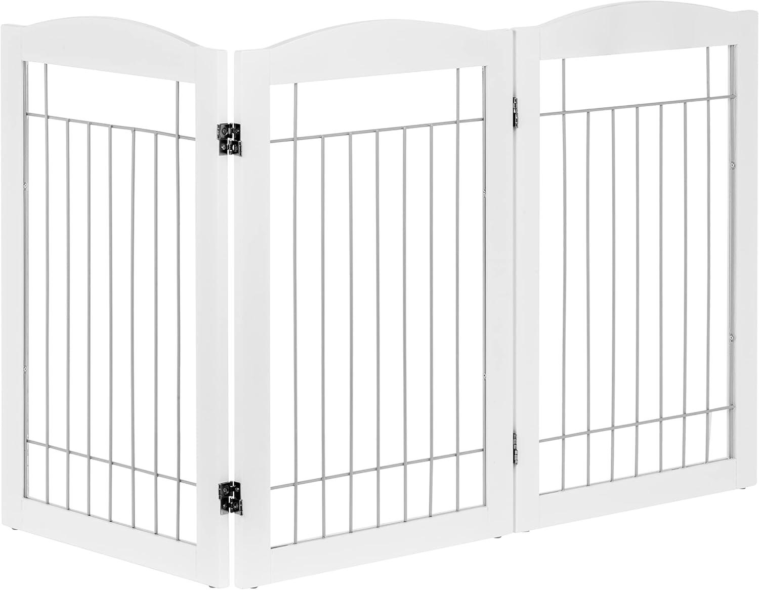 White Freestanding Foldable Pet Gate with Wire Panels