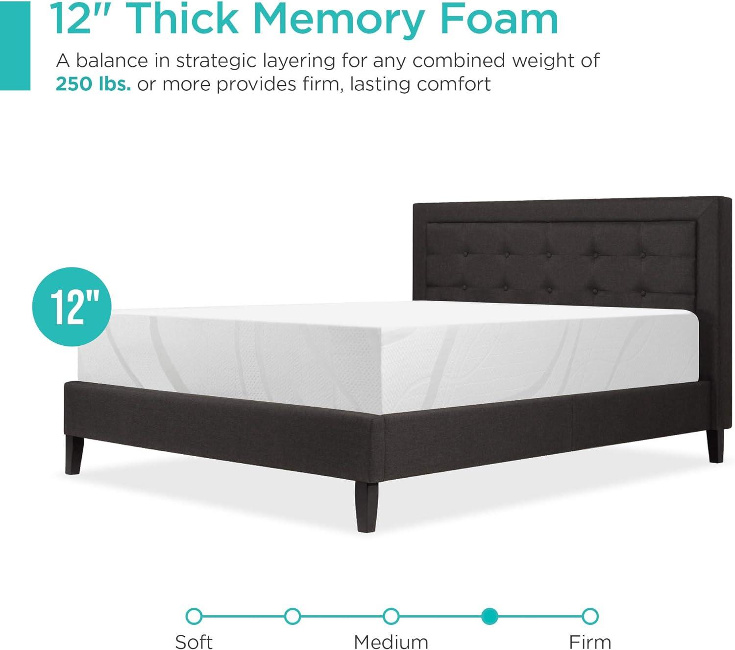 12in King Size 2-Layer Medium-Firm Charcoal Gel & Green Tea Infused Memory Foam Mattress