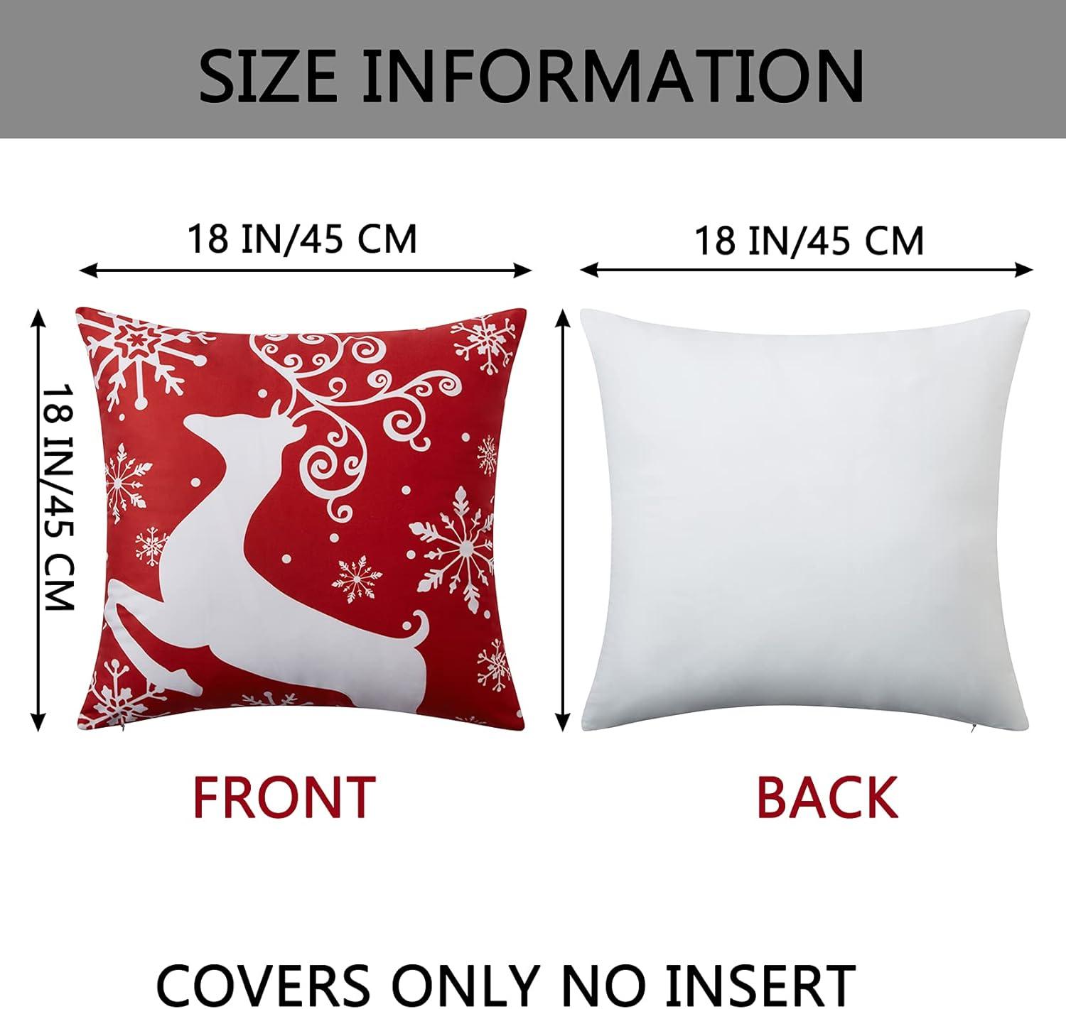 Christmas Decorations Throw Pillow Covers, Set of 4 Throw Pillow Cases with Holiday Decor, 18x18inch, Red