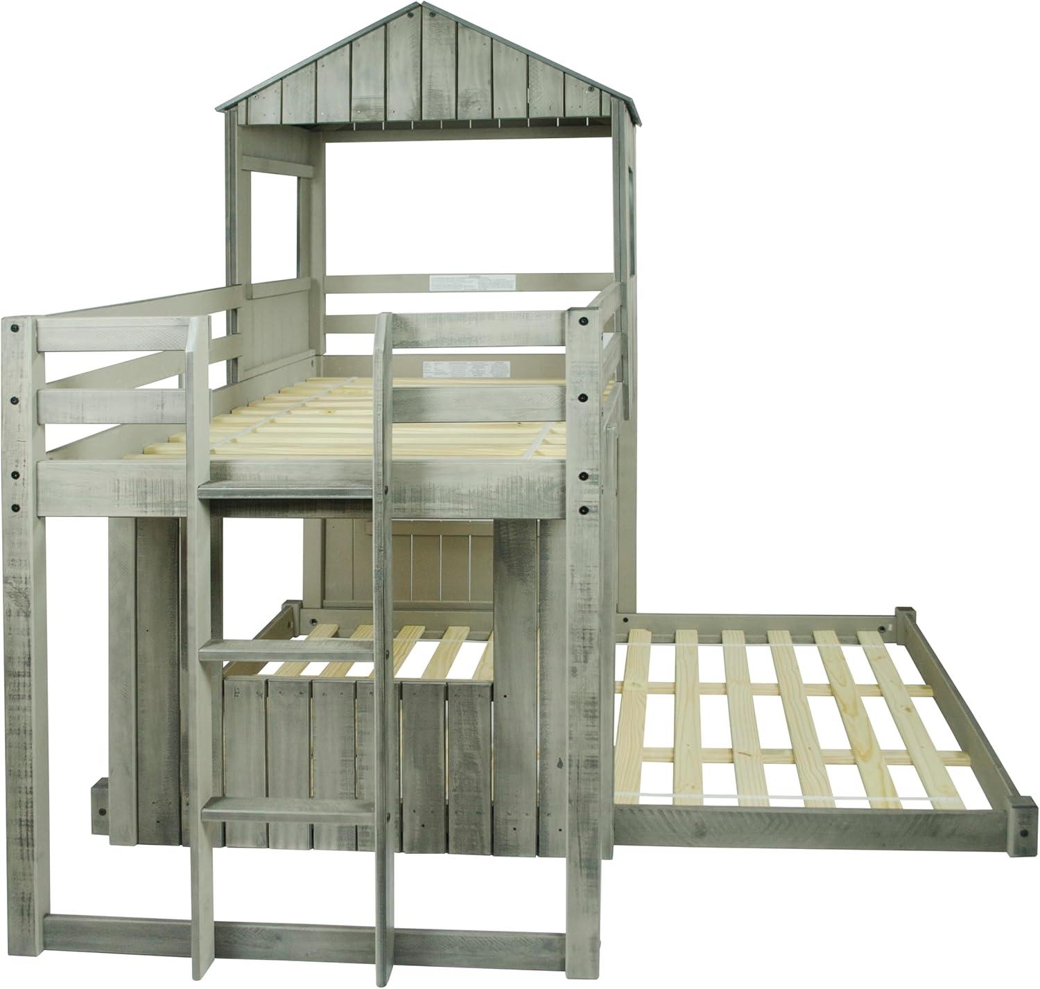 Donco Kids Campsite Twin over Full Rustic Grey Loft Bunkbed, Twin over Full, Rustic Grey