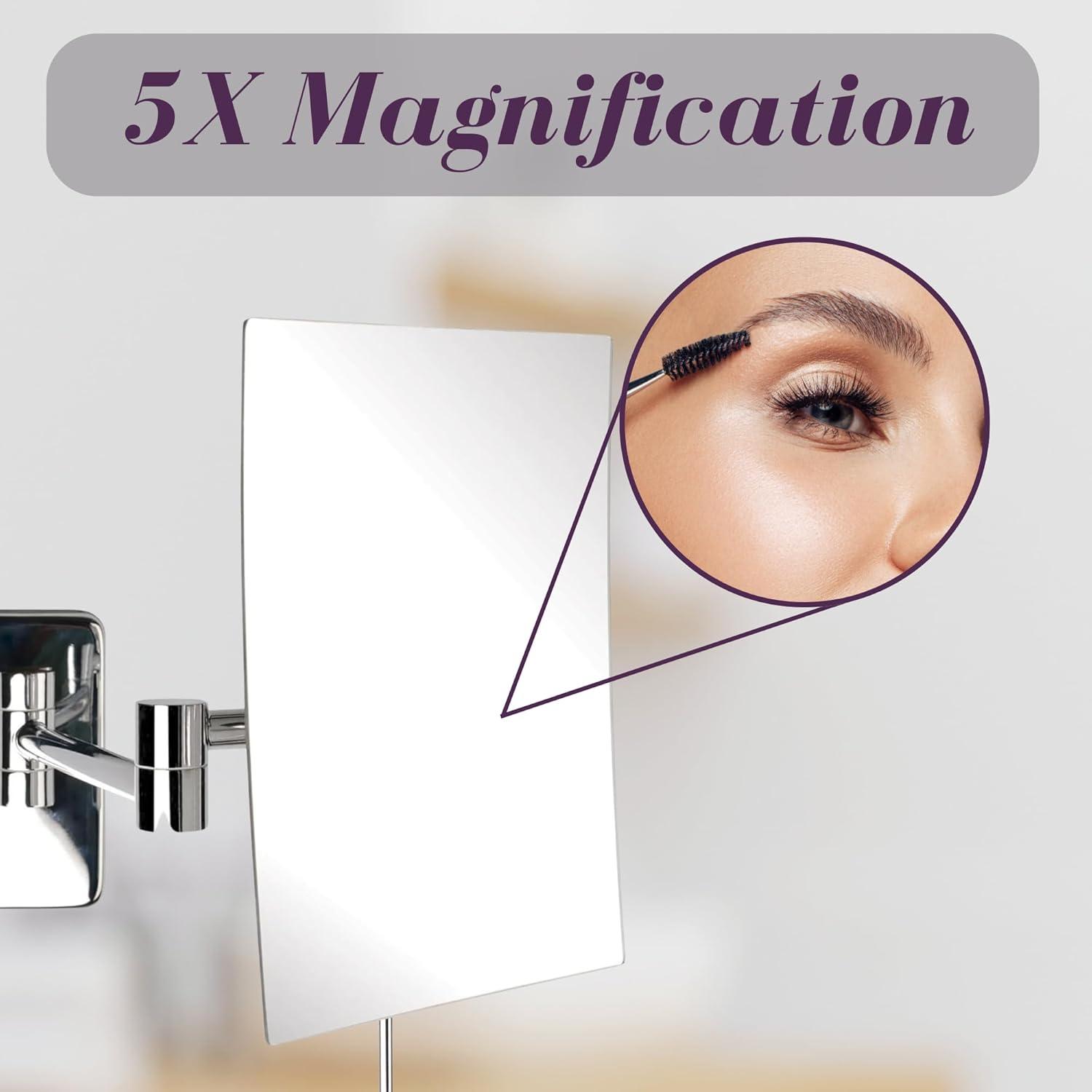 Wrought Studio™ Wall Mount Makeup Mirror with 5X Magnification - 8.75” x 6.5” Rectangular Mirror Extends 14”