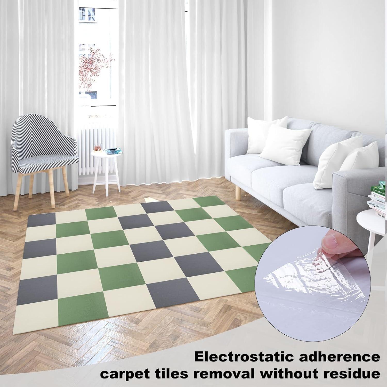 Self Adhesive Carpet Tiles,Non-Slip Peel and Stick Squares Splicing Puzzle Carpet Floor Tile,DIY Off White Easy Install 10 Pcs Floor Tiles 12" x 12"