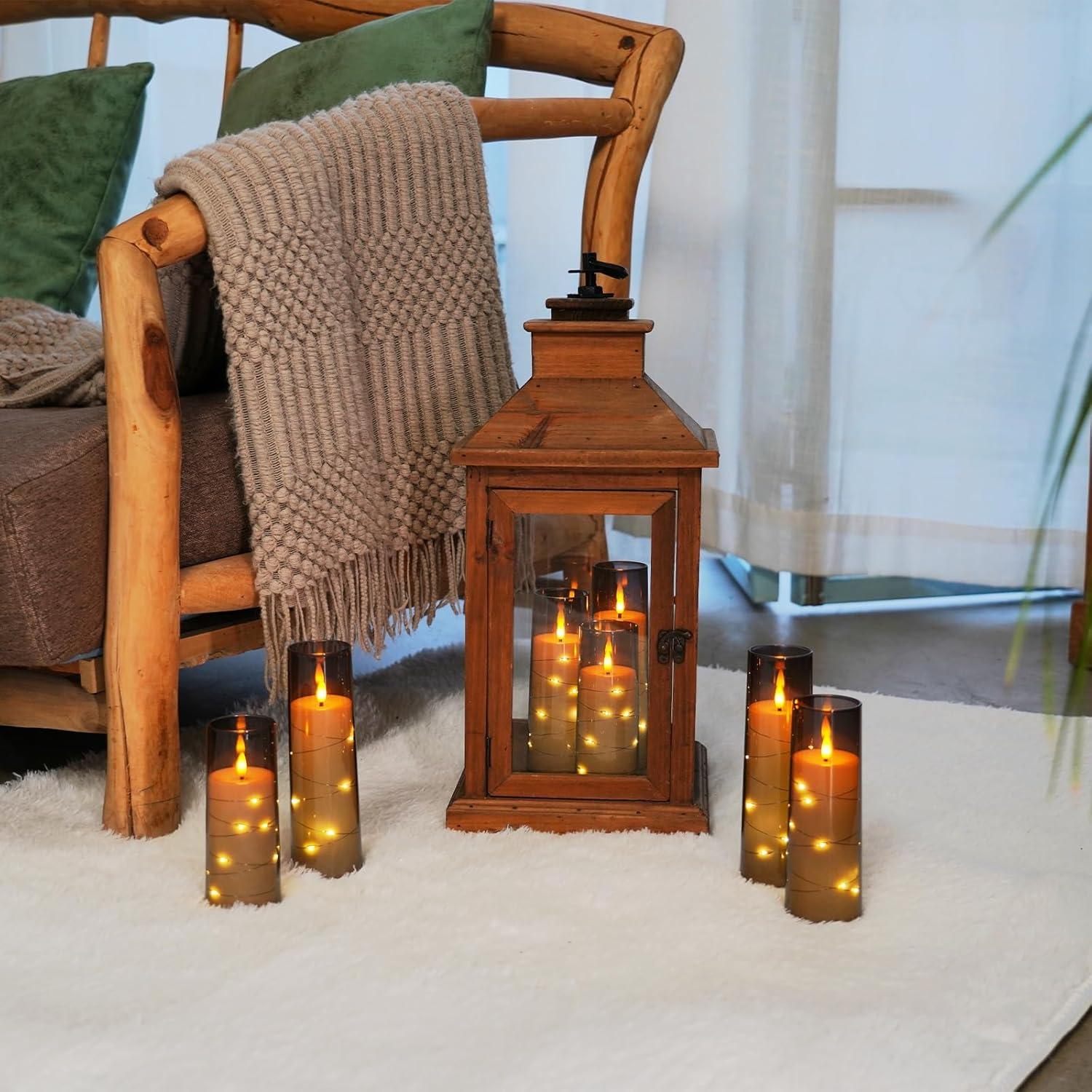 Gray Flameless LED Decorative Pillar Candles with Remote, Set of 9