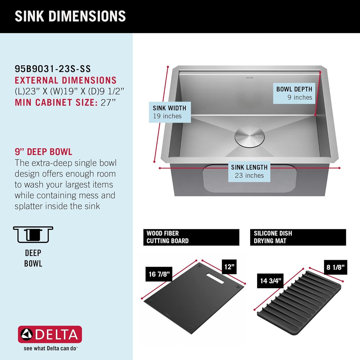 Delta Rivet™ 23" L Workstation Kitchen Sink Undermount 16 Gauge Stainless Steel Single Bowl with WorkFlow™ Ledge