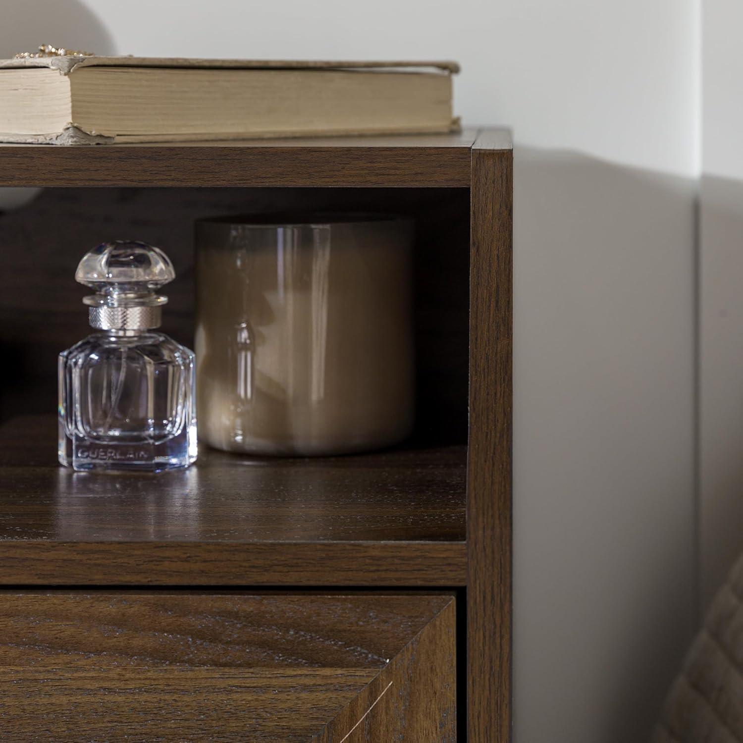 22" Curved Open Top 2-Drawer Bedroom Nightstand with USB in Dark Walnut