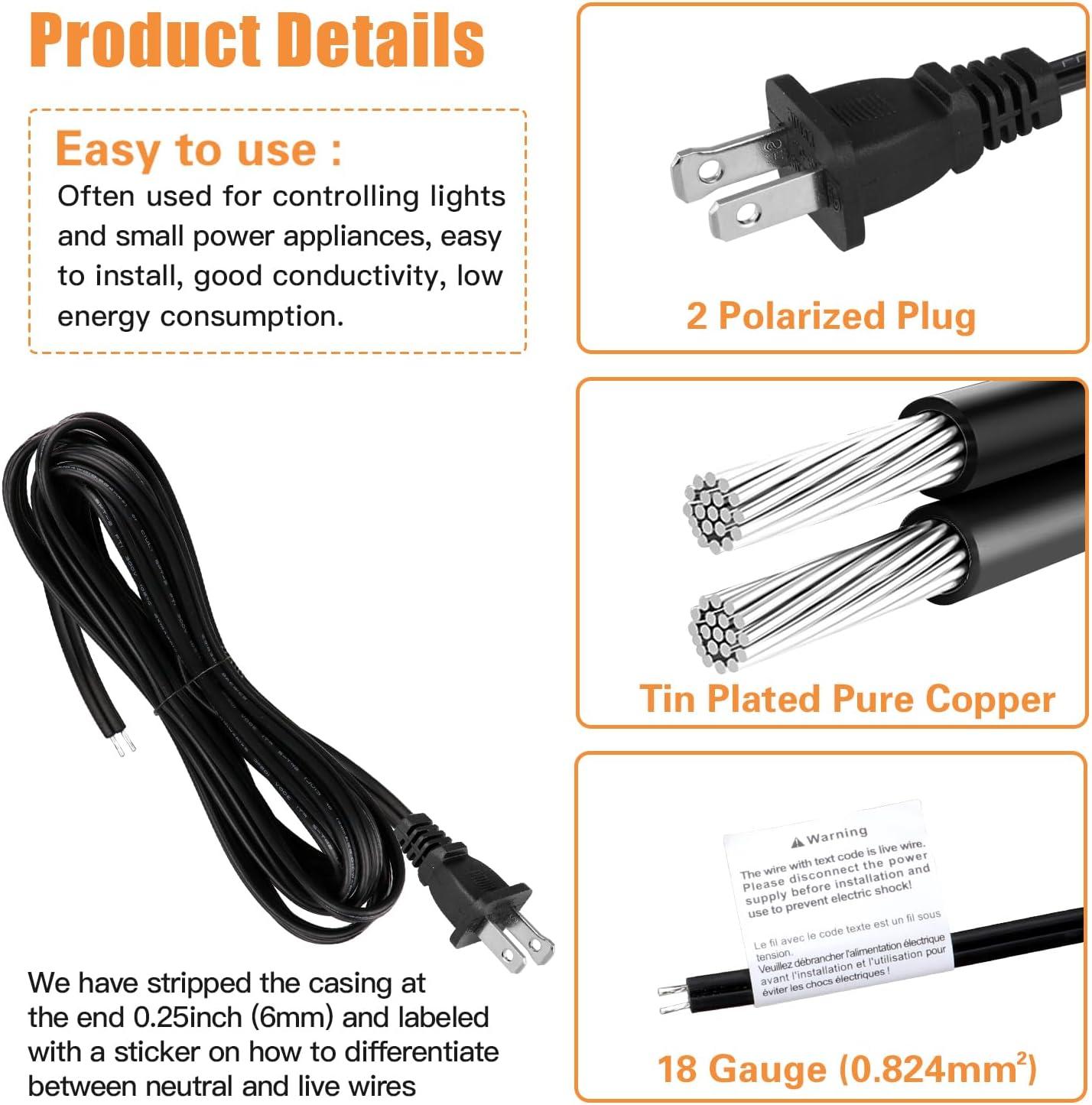 8 ft. Replacement Cord Set with Polarized Plug on 1-End, Black