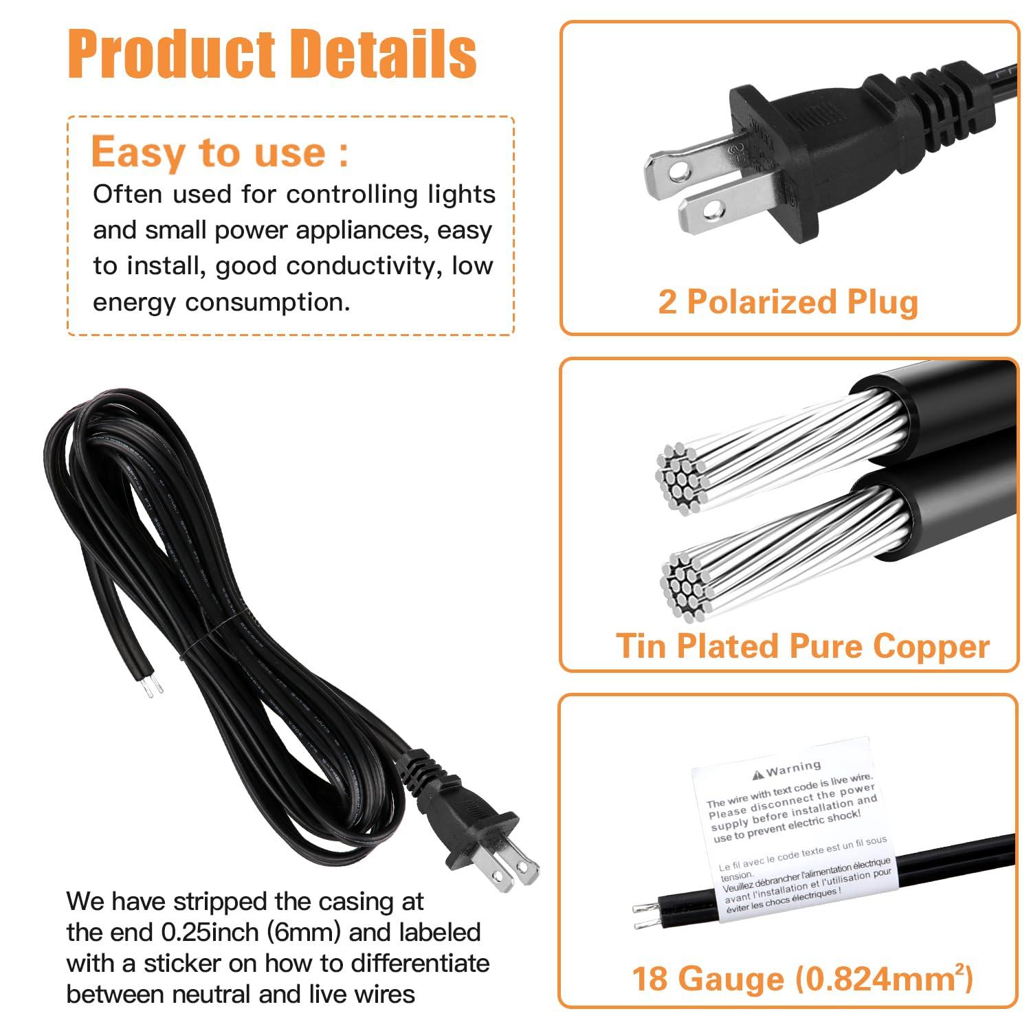 8 ft. Replacement Cord Set with Polarized Plug on 1-End, Black