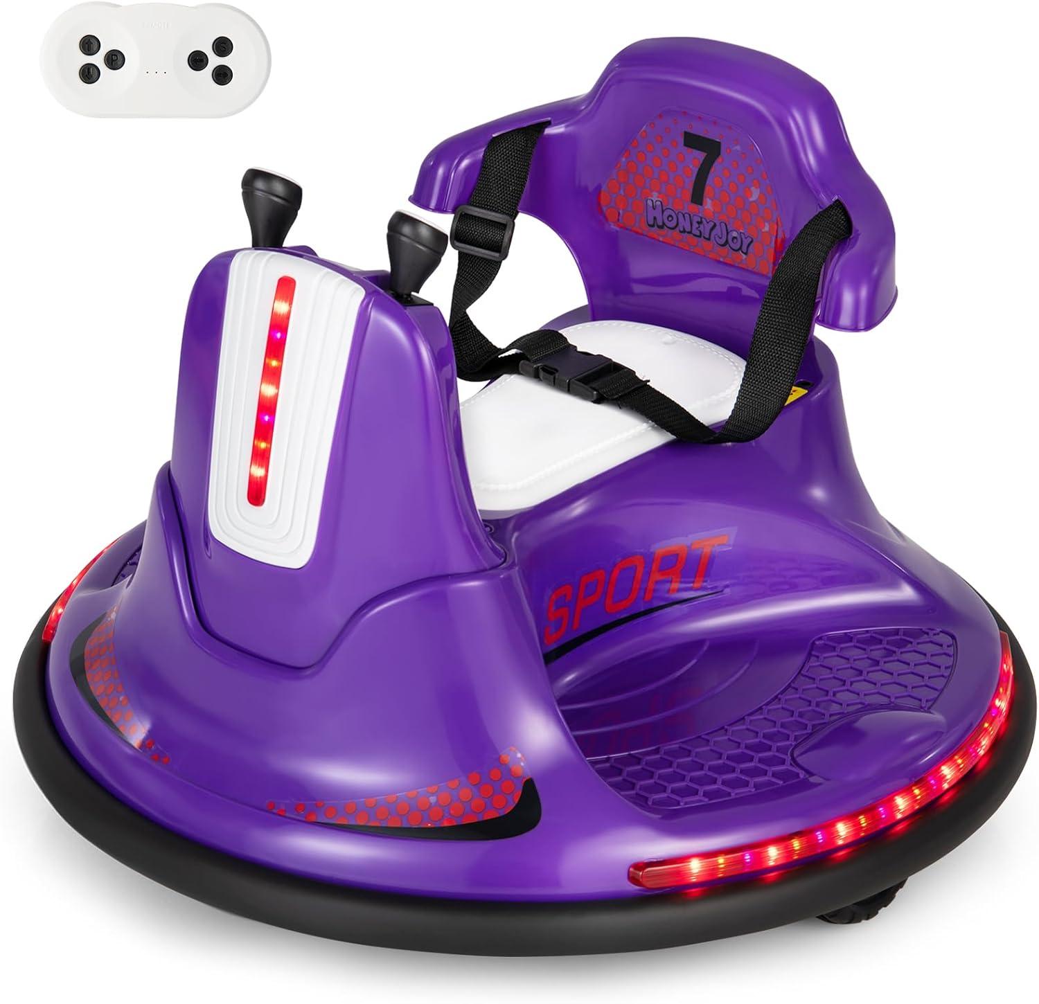 Honeyjoy 12V Bumper Car for Kids Toddlers Electric Ride On Car Vehicle with 360° Spin Purple