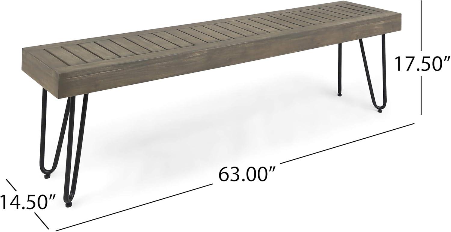 GDF Studio Abbet Outdoor Industrial Wood and Metal Bench, Gray