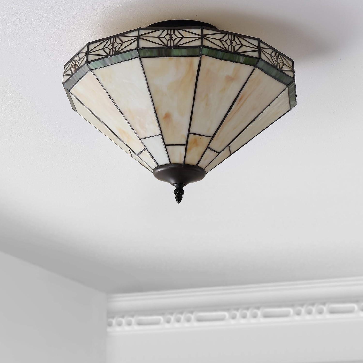 JONATHAN Y Jasmine Tiffany-Style Glass/Metal LED Semi-Flush Mount