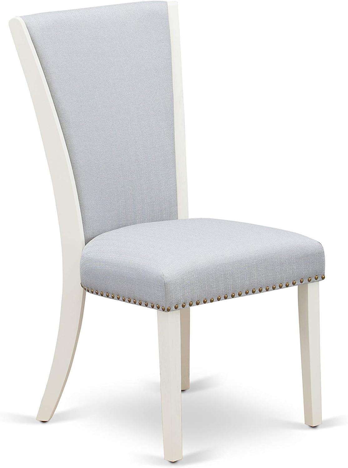 Verona Linen White Wood Frame Upholstered Chair with Gray Linen Fabric Seat with Nail Head & Stylish Back - Set of 2