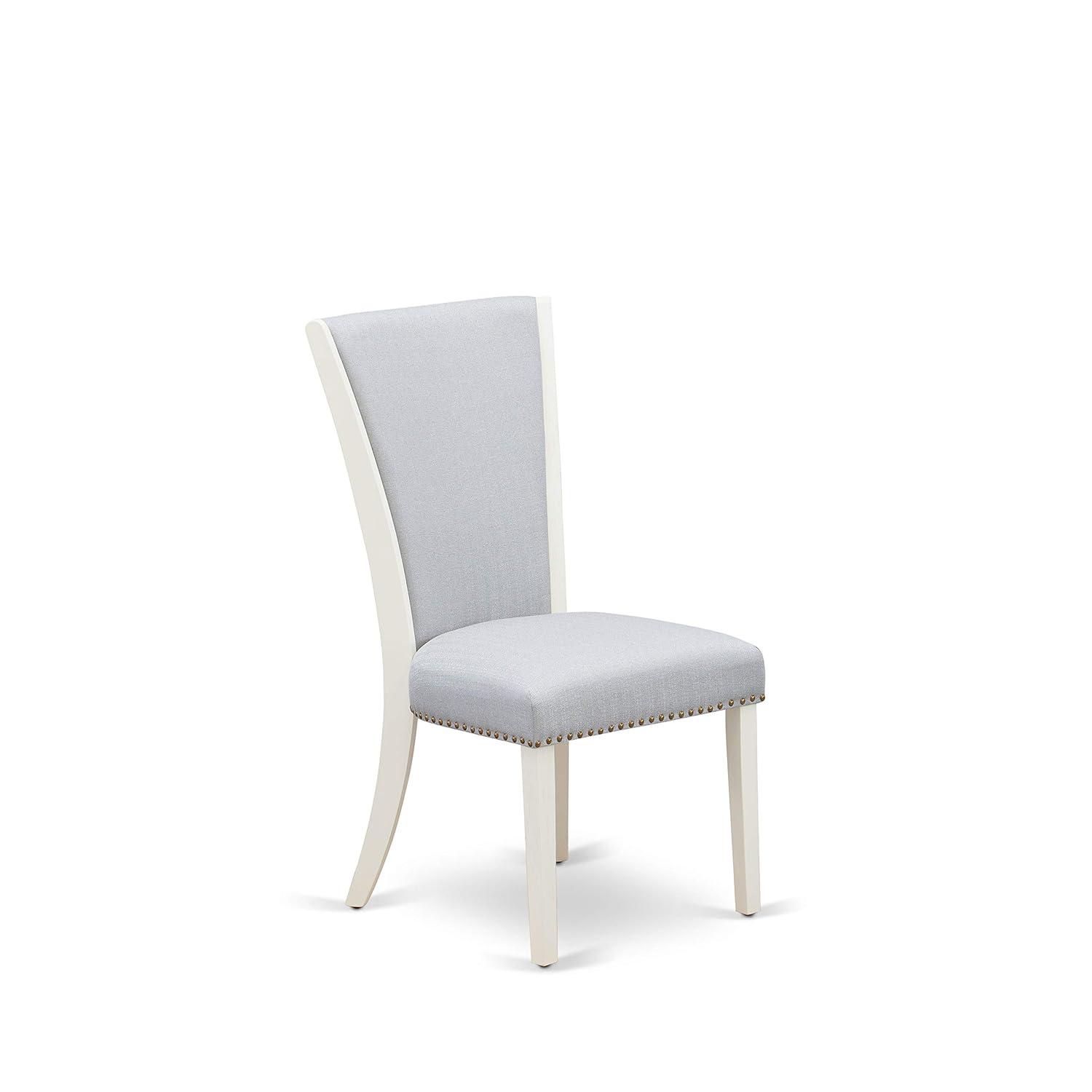 Verona Linen White Wood Frame Upholstered Chair with Gray Linen Fabric Seat with Nail Head & Stylish Back - Set of 2
