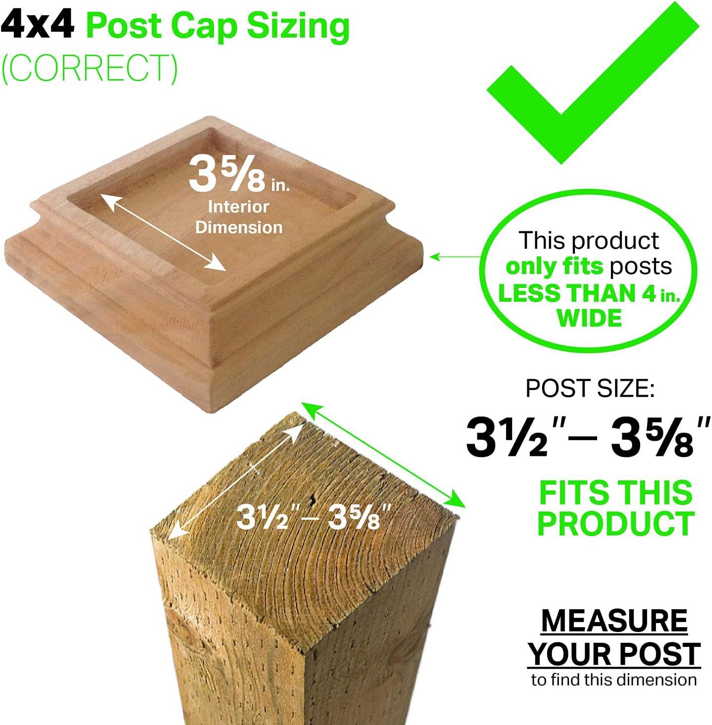 4x4 Traditional Wood Pyramid Post Cap by Captiva - One-Piece Miterless - 3/8" Extended Lip - (3-1/2" x 3-1/2")