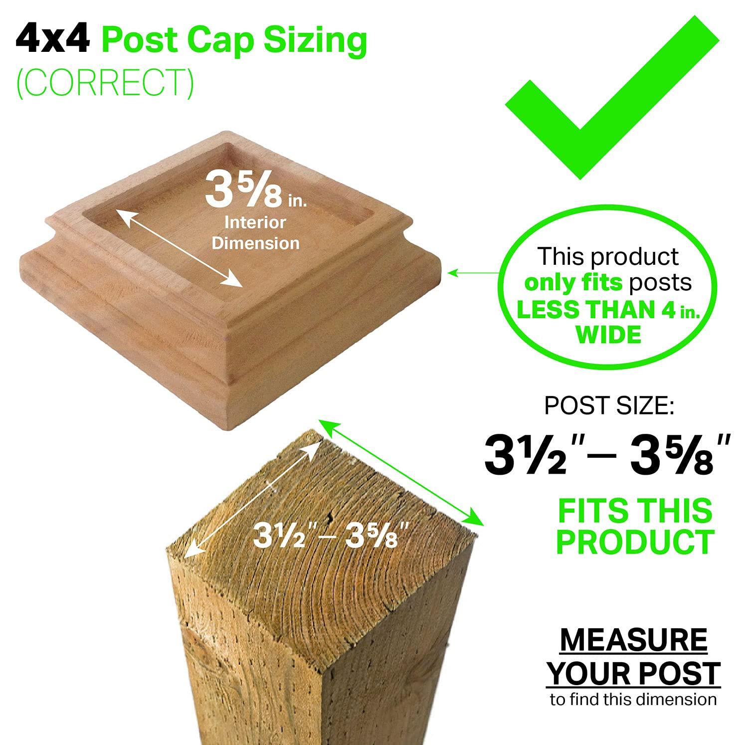 3.5" x 3.5" Wood ONE-Piece Slip Over Post Cap - Traditional Pyramid - One-Piece Miterless - 3/8" Extended Lip - (for 4x4 Post Measuring 3-1/2" x 3-1/2")