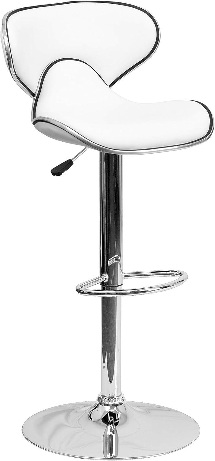 Flash Furniture Contemporary Cozy Mid-Back White Vinyl Adjustable Height Barstool with Chrome Base