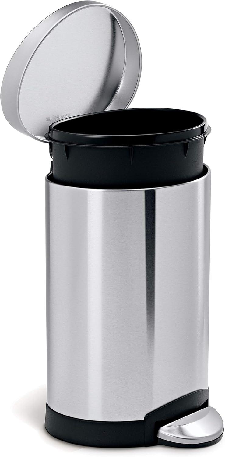 Compact Brushed Stainless Steel Semi-Round Trash Can with Pedal, 1.6 Gal