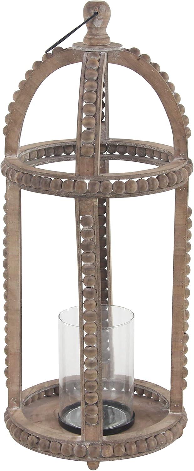 29" x 13" Rustic Glass Cage Style Wood Candle Holder Brown - Olivia & May