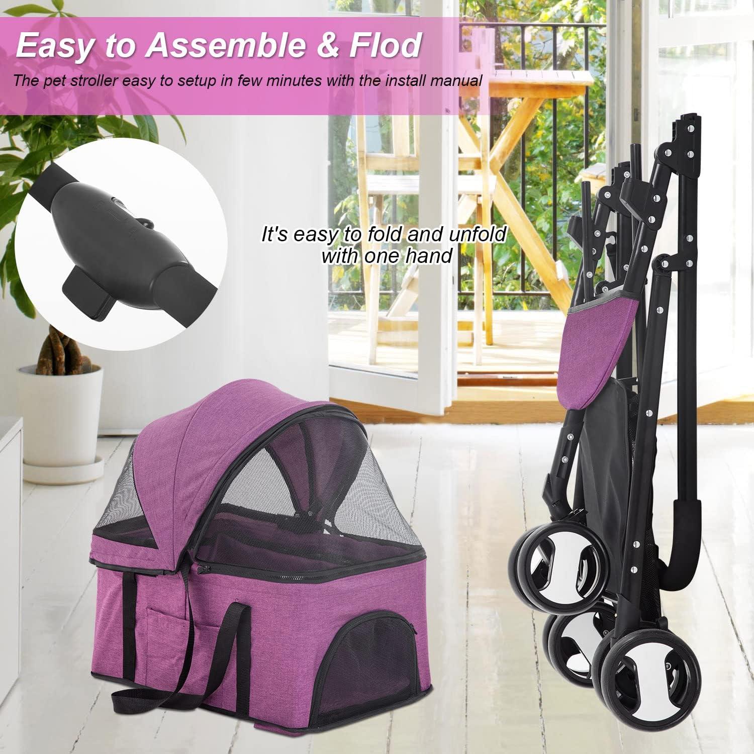 BestPet Foldable Pet Stroller with Detachable Carrier