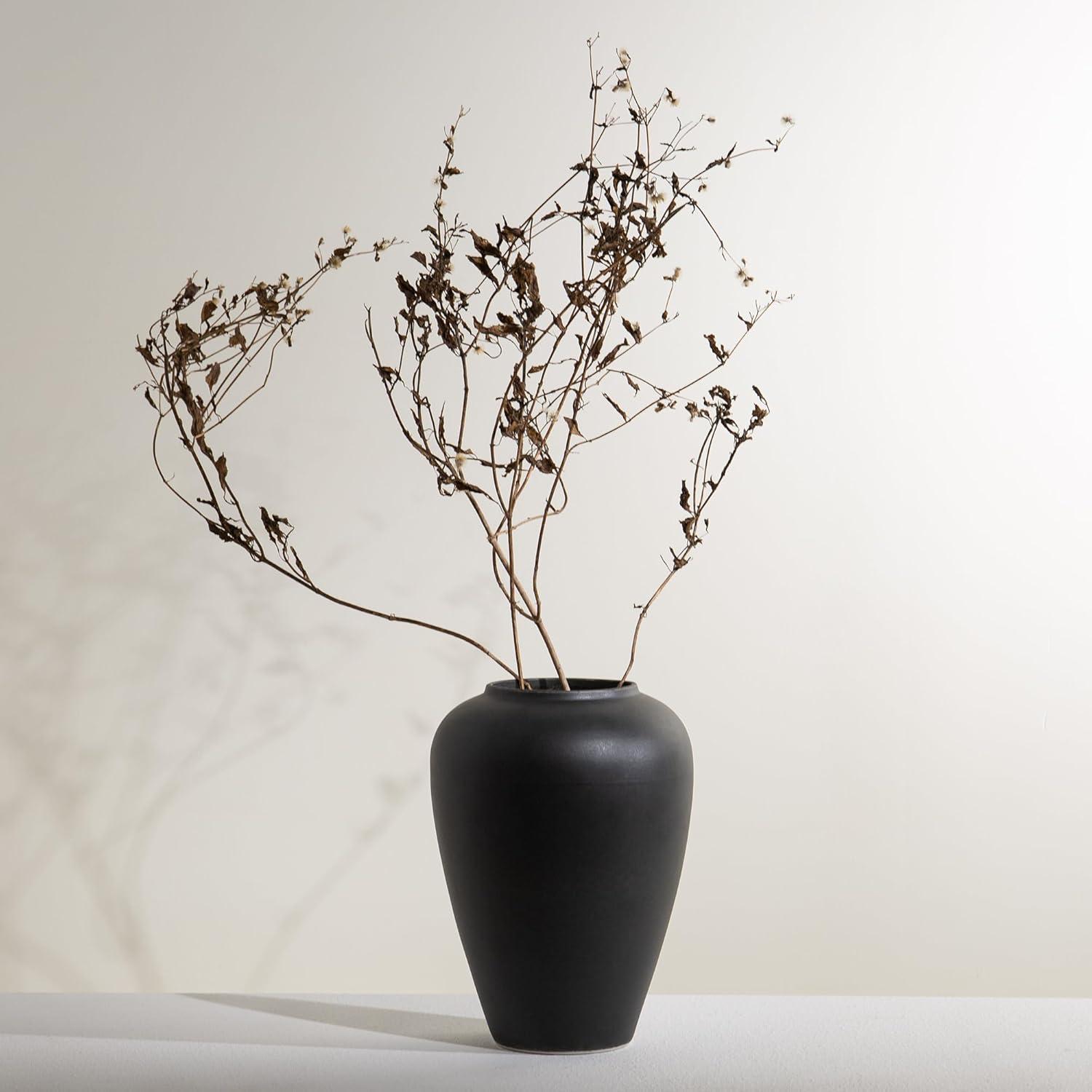 Ceramic Faded Black Vase Home Decor, Flower Vase Modern Trendy Faded Black, Minimalist Farmhouse Table Gift CuteTall Vintage Bookshelf Dining and Coffee Table Decor,Size 9" (23cm) 1pack