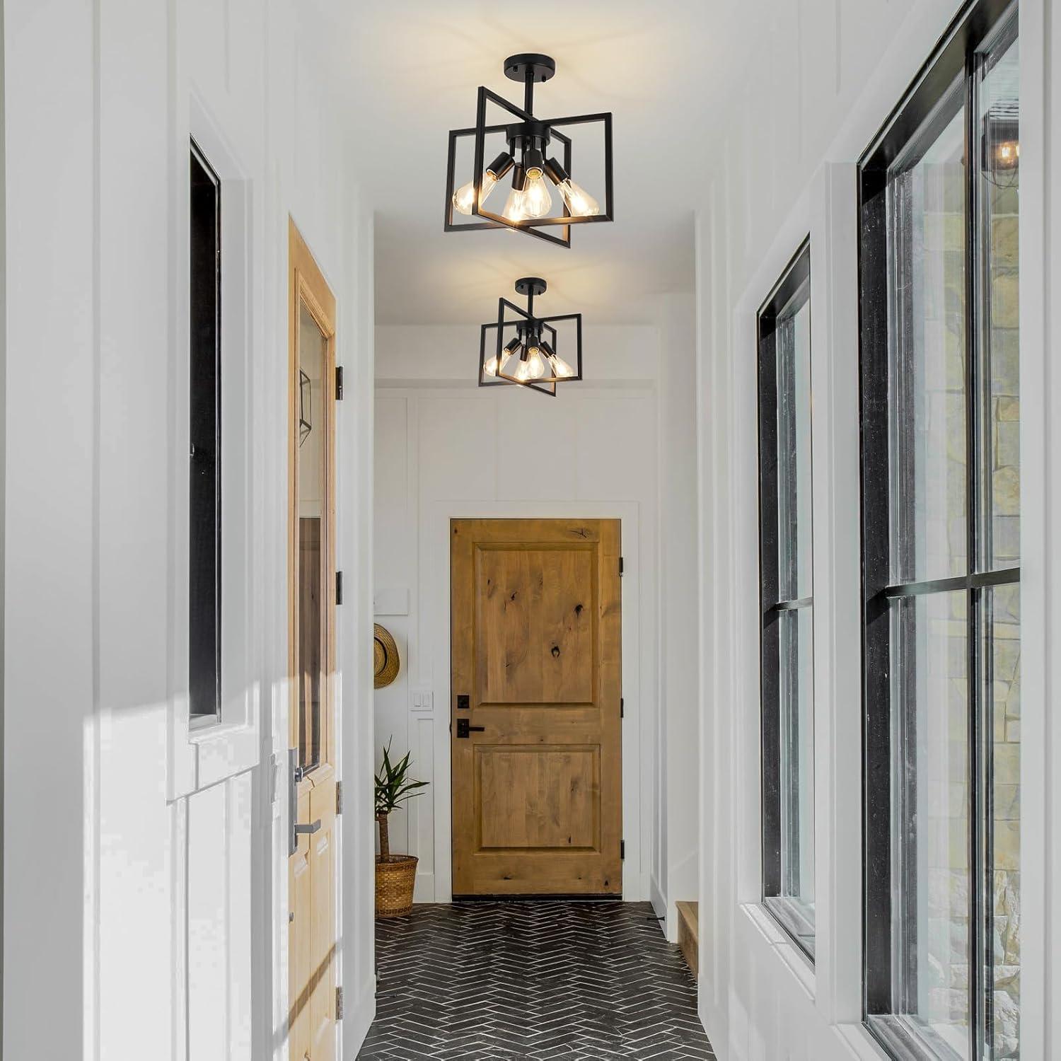 Matte Black 4-Light Industrial Farmhouse Ceiling Fixture