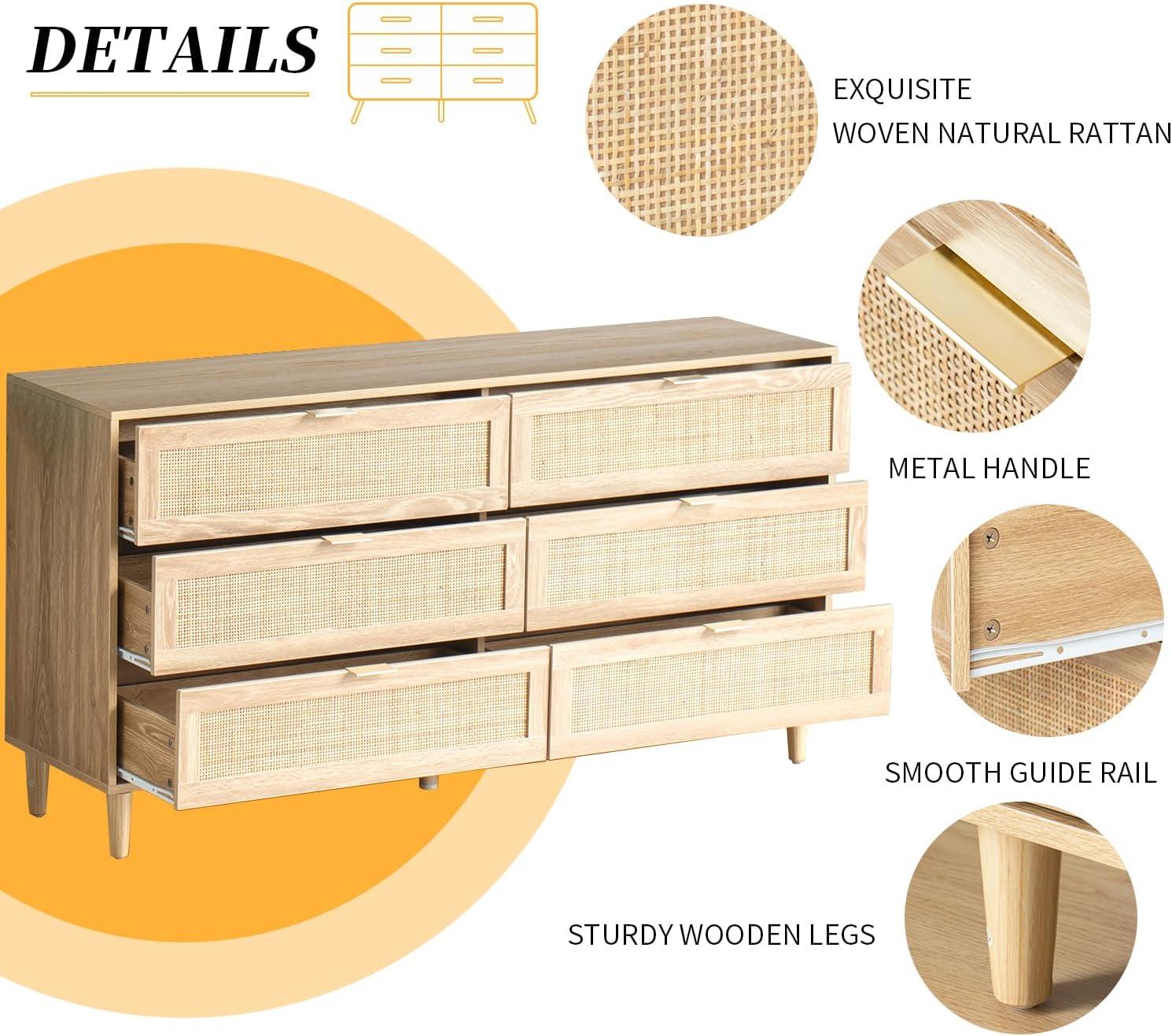 Rattan Dresser Modern Chest With 6 Drawer Dresser Wood Storage Closet Dressers