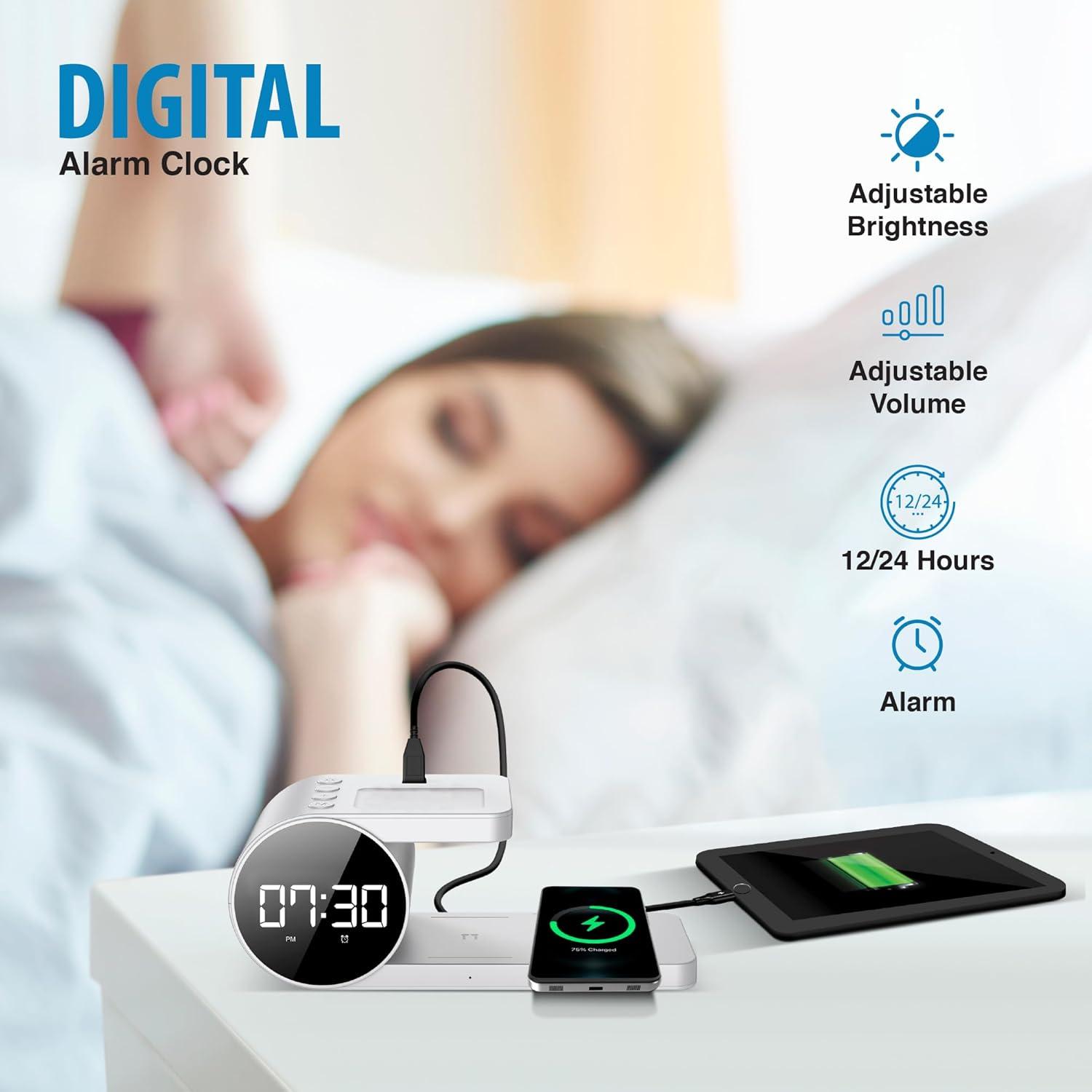 Brookstone 4-in-1 Wireless Charging Station: Stylish | Compatible for iPhone 15,14,13,12 Pro Max Series, All iWatch Series, Compatible with Airpods 3,2 Pro| Wireless Charging Station with Clock.