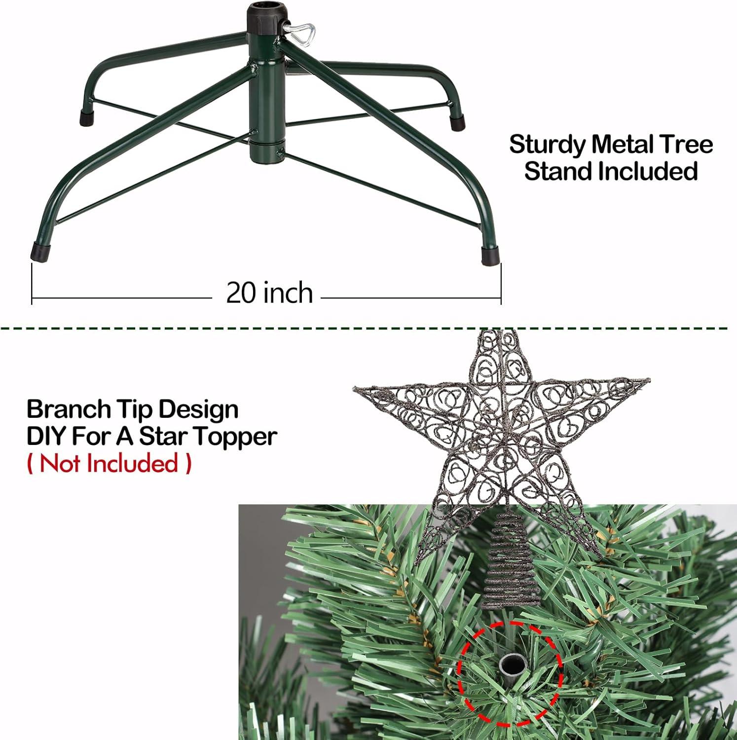 6ft Prelit Christmas Tree, Artificial Chrismas Tree with 300 Multicolor LED Lights, Easy Assembly with Metal Stand and Hinged Branches, 551 PVC Branch Tips, 10 Color Modes