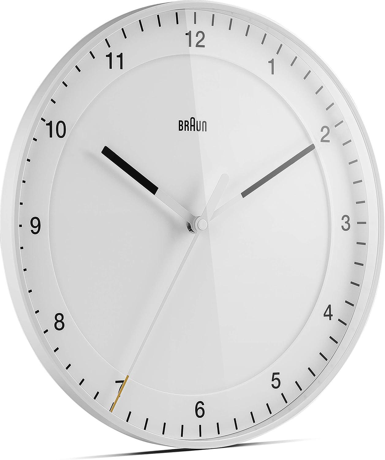 Braun 30cm White Silent Sweep Wall Clock with Glass Lens