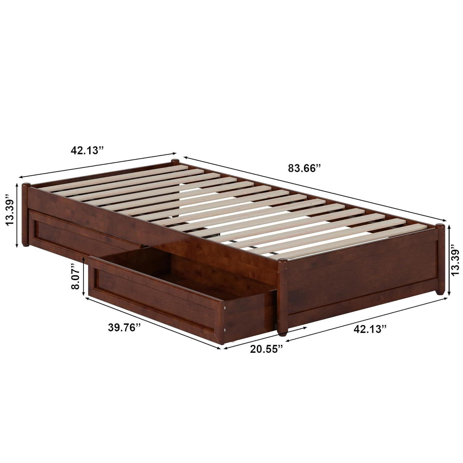 Barcelona Full Solid Wood Panel Platform Bed with Storage Drawers in Walnut