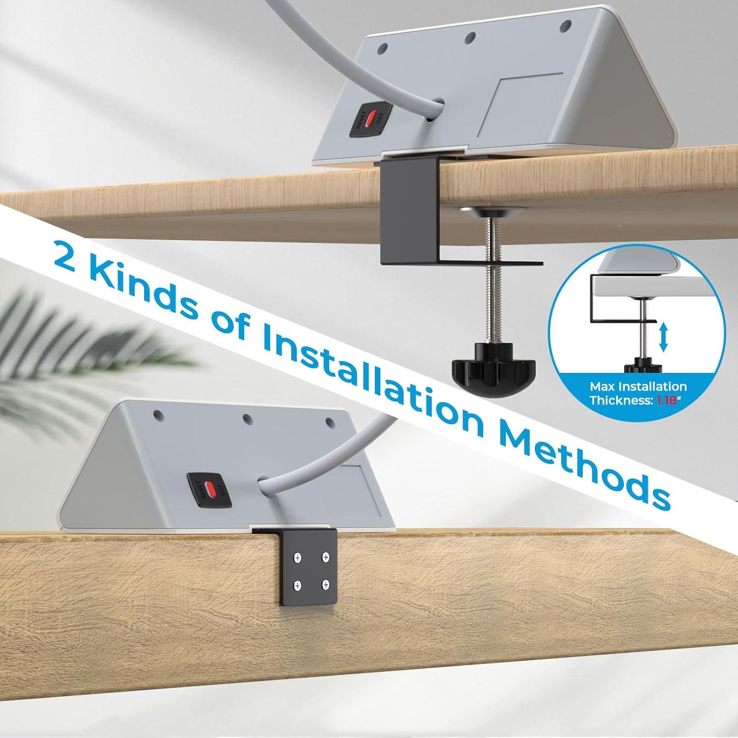 White Heavy Duty Power Strip with USB-C and USB-A Ports