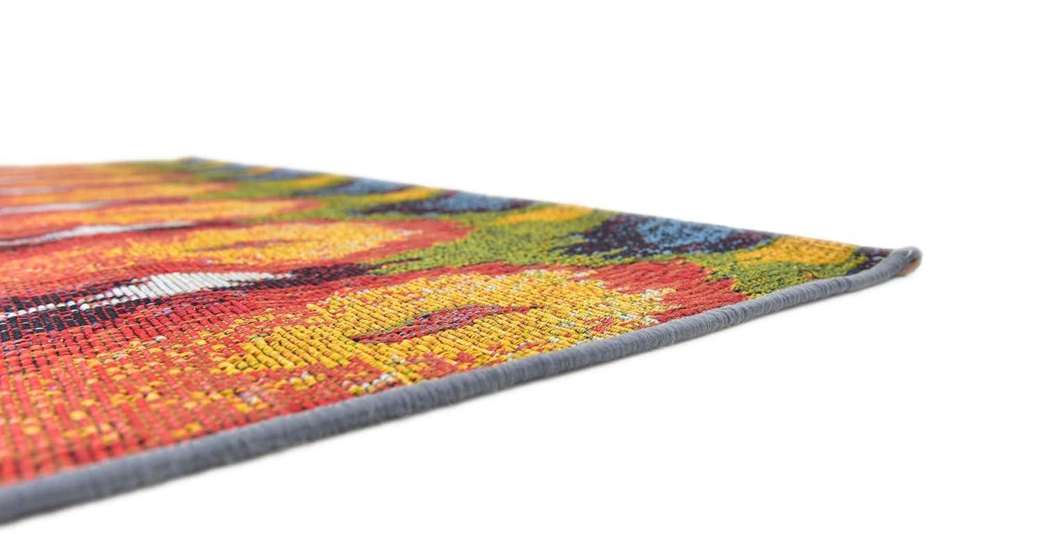 Unique Loom Outdoor Modern Collection Area Rug - Ikat (4' 1" x 6' 1" Rectangle Multi/Burgundy)
