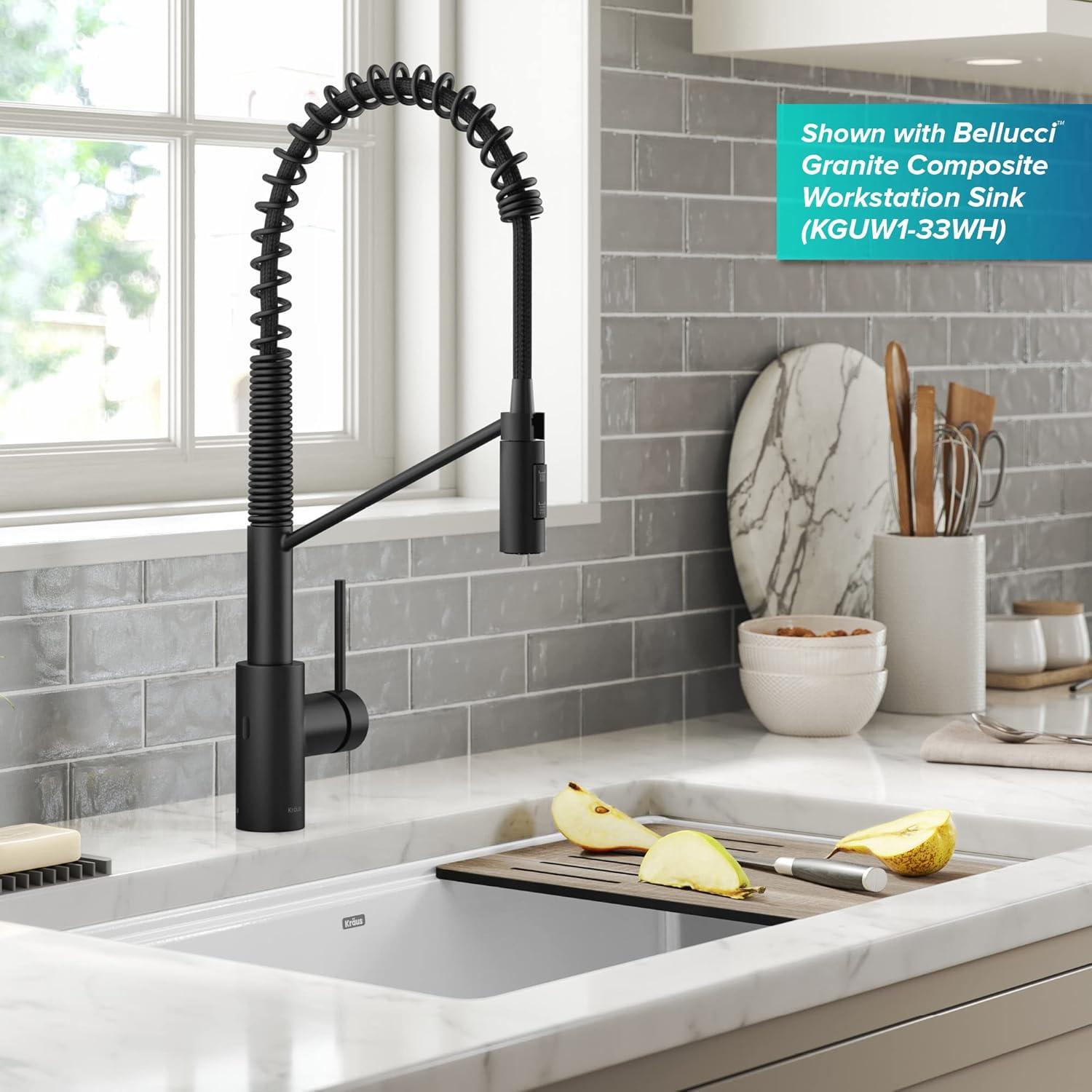 KRAUS Oletto Touchless Sensor Commercial Pull-Down Single Handle Kitchen Faucet with QuickDock Top Mount Assembly