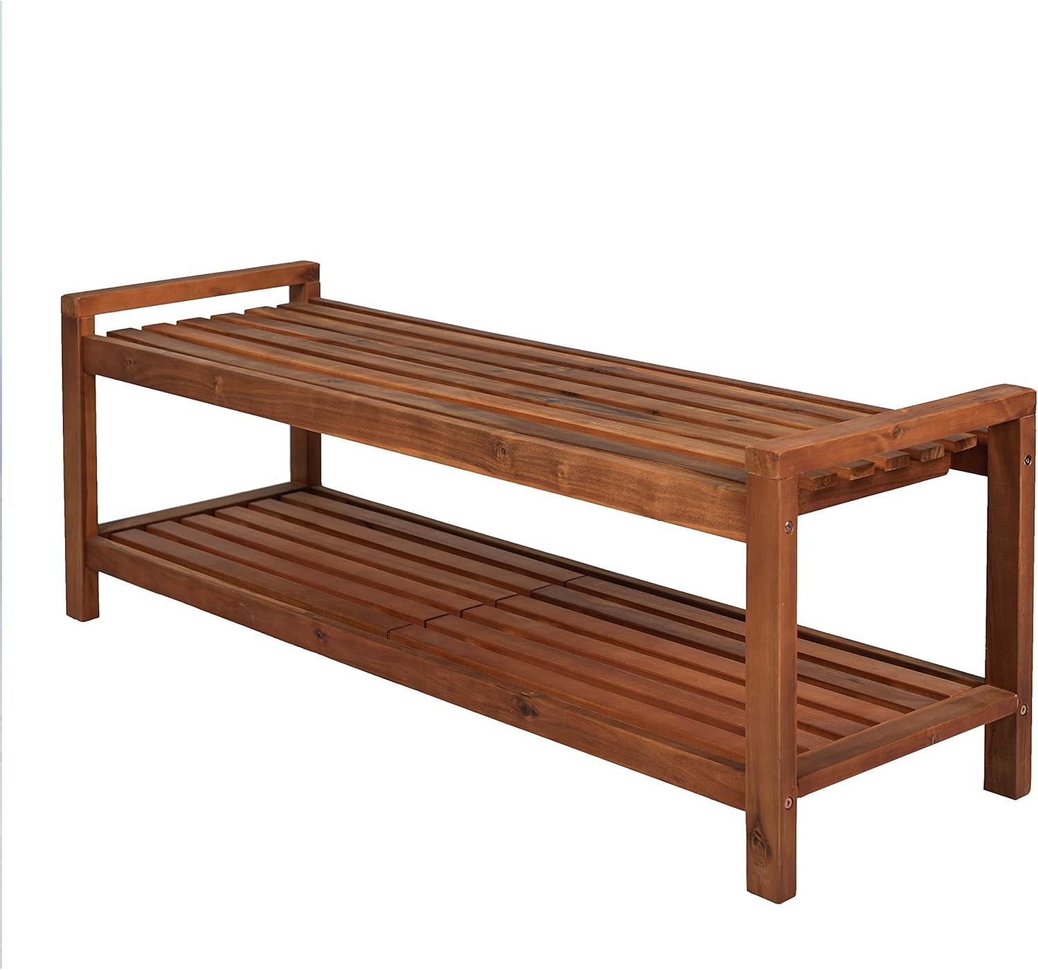 Blane 3-Seat Mid-Century Modern Acacia Wood Slat Outdoor Garden Patio Bench - JONATHAN Y