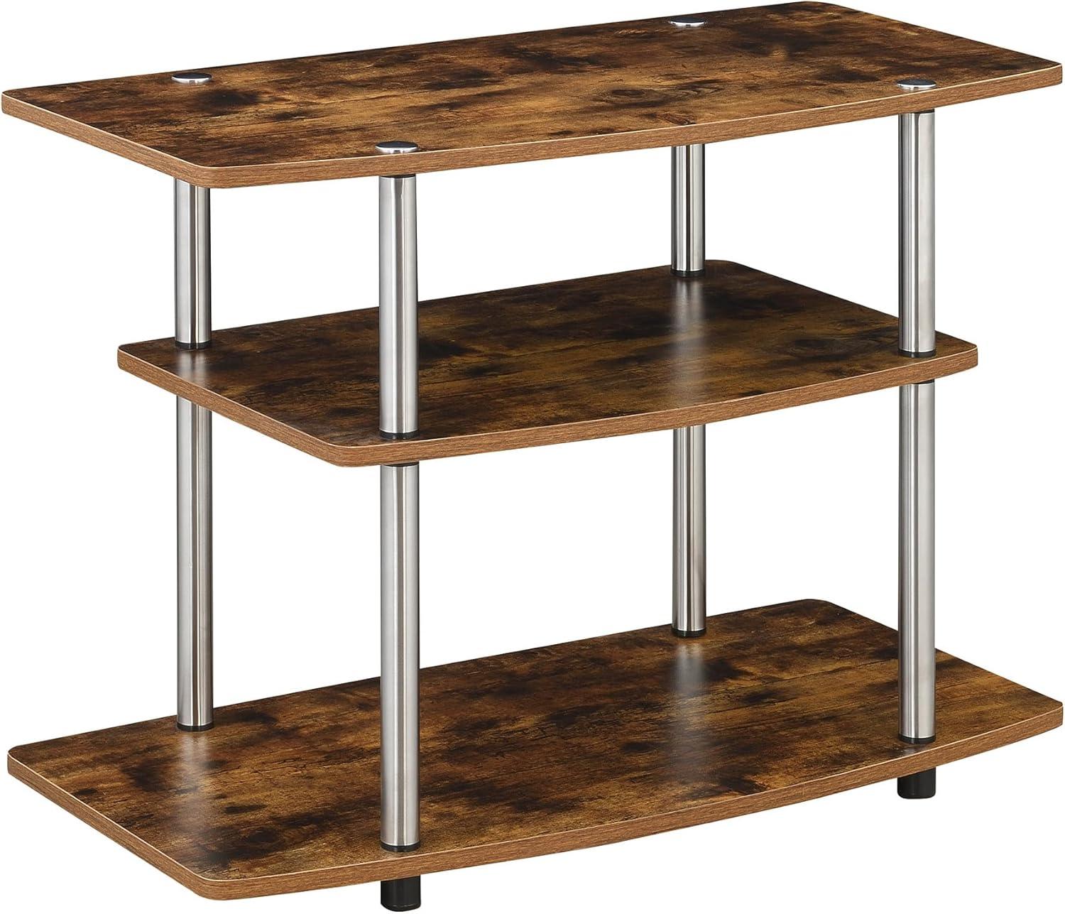 Barnwood 32-Inch 3-Tier TV Stand with Stainless Steel