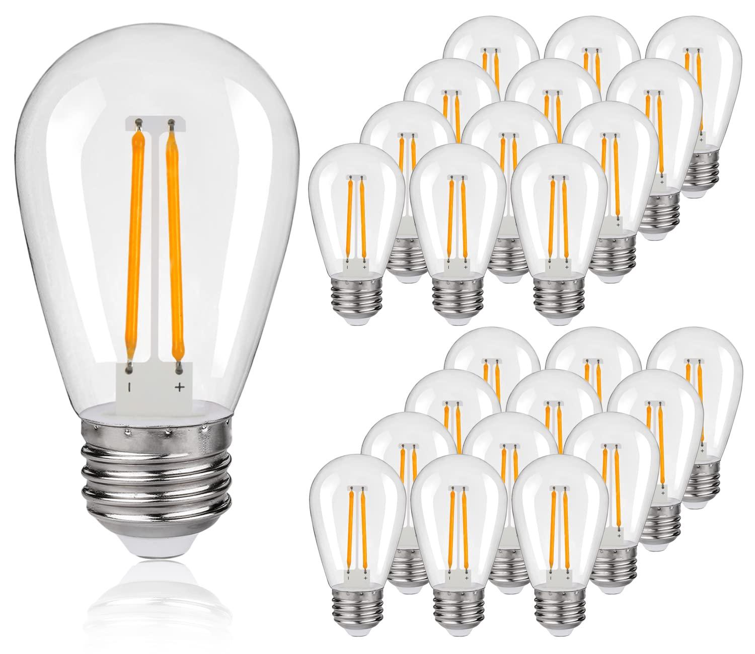 Svater Replacement Bulbs for Outdoor String Lights, 15 Pack S14 LED Bulbs for Patio, E26 Base 1W Bulb Equal to 11W Incandescent, Dimmable,Shatterproof 2700K Warm White