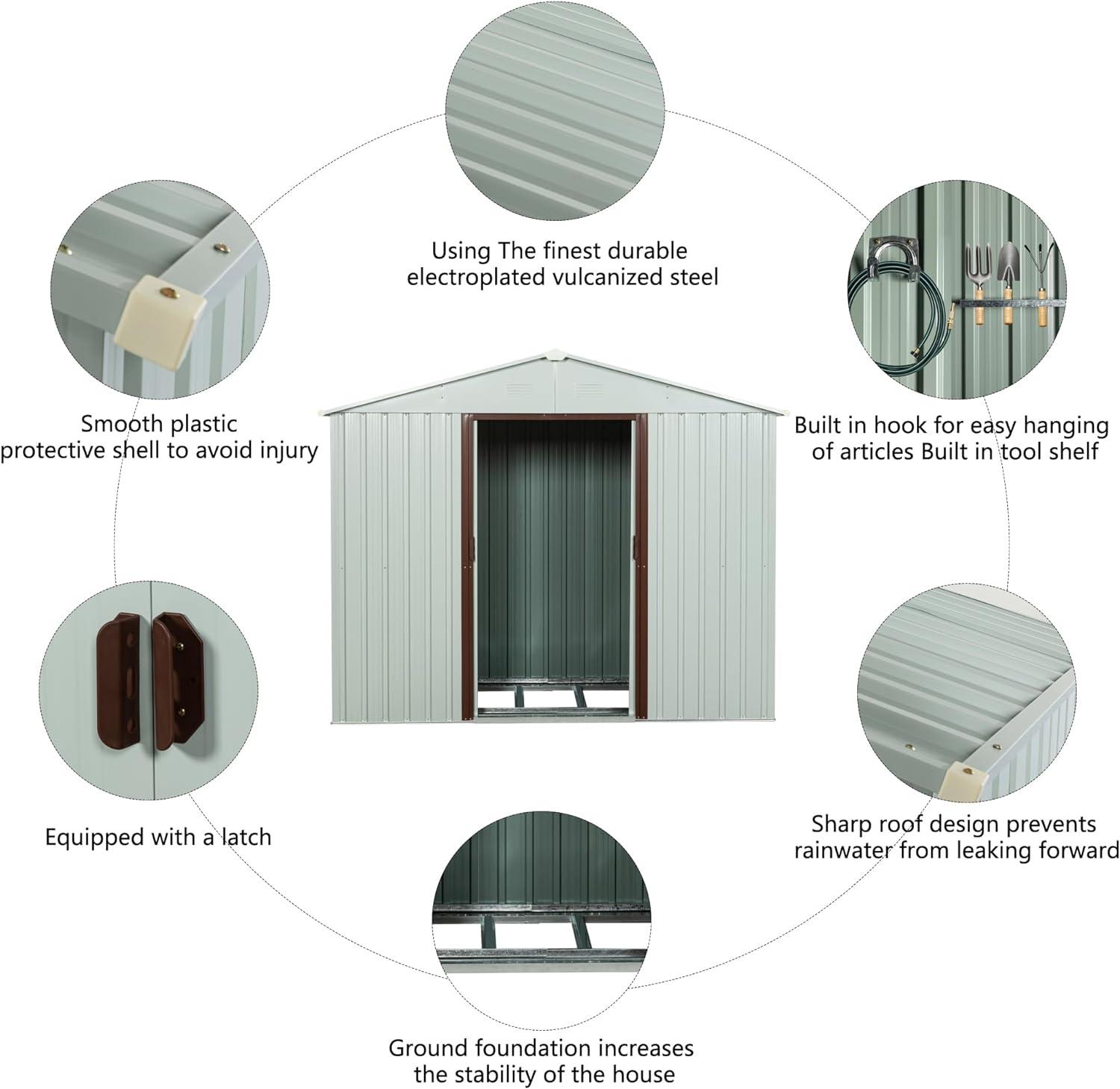 8 x 4 FT Outdoor Storage Shed, Metal Garden Shed with with Updated Frame Structure, Tool Sheds for Backyard Garden Patio Lawn White