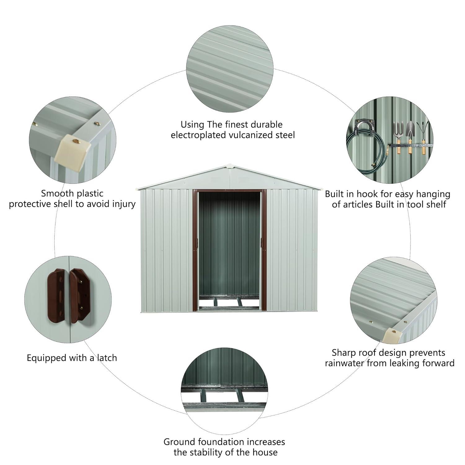 8 x 4 FT Outdoor Storage Shed, Metal Garden Shed with with Updated Frame Structure, Tool Sheds for Backyard Garden Patio Lawn White