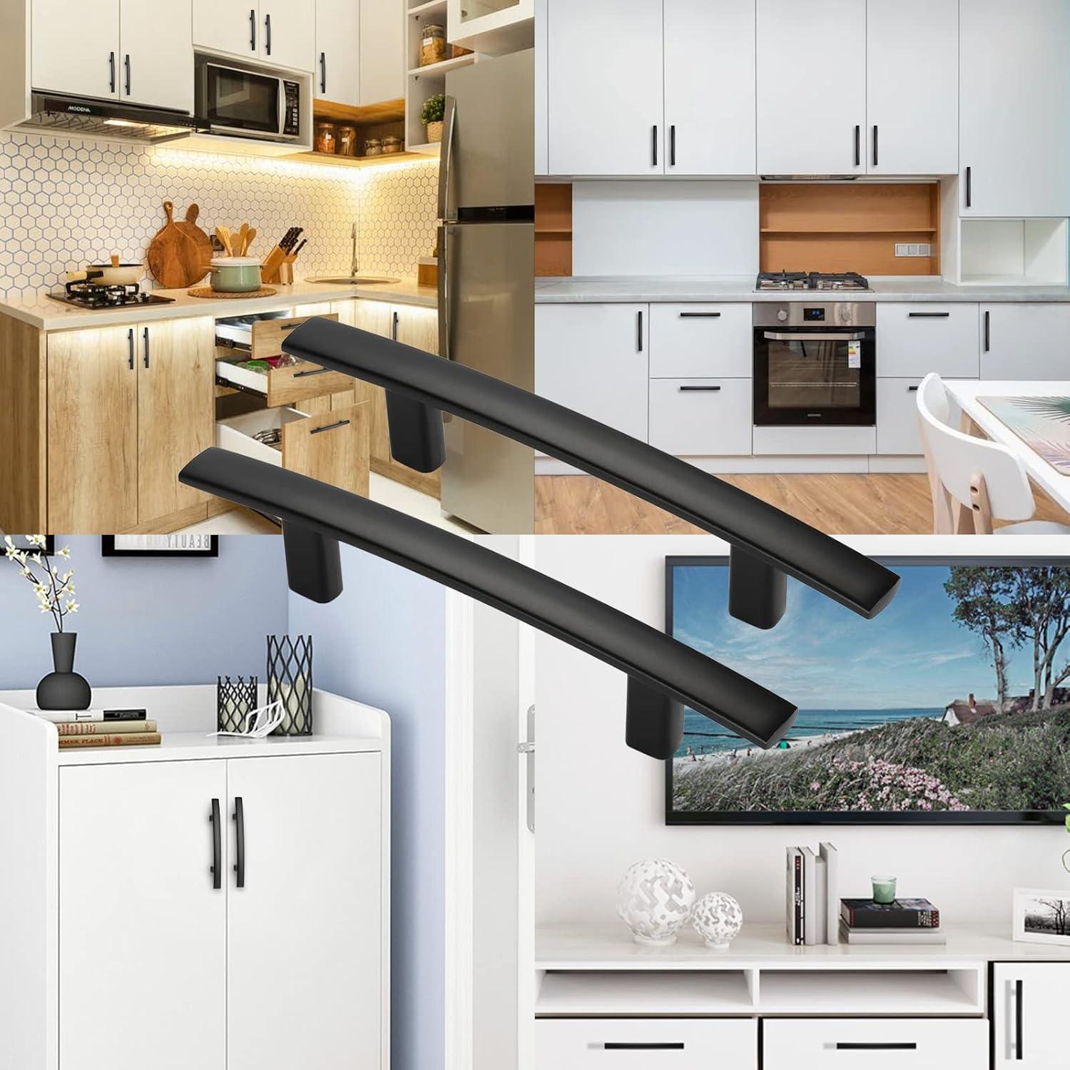 Matte Black Stainless Steel Modern Cabinet Pulls with Mounting Hardware