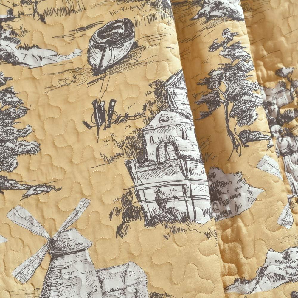 Lush Decor French Country Toile Cotton Reversible Single Throw Yellow/Gray 50X60