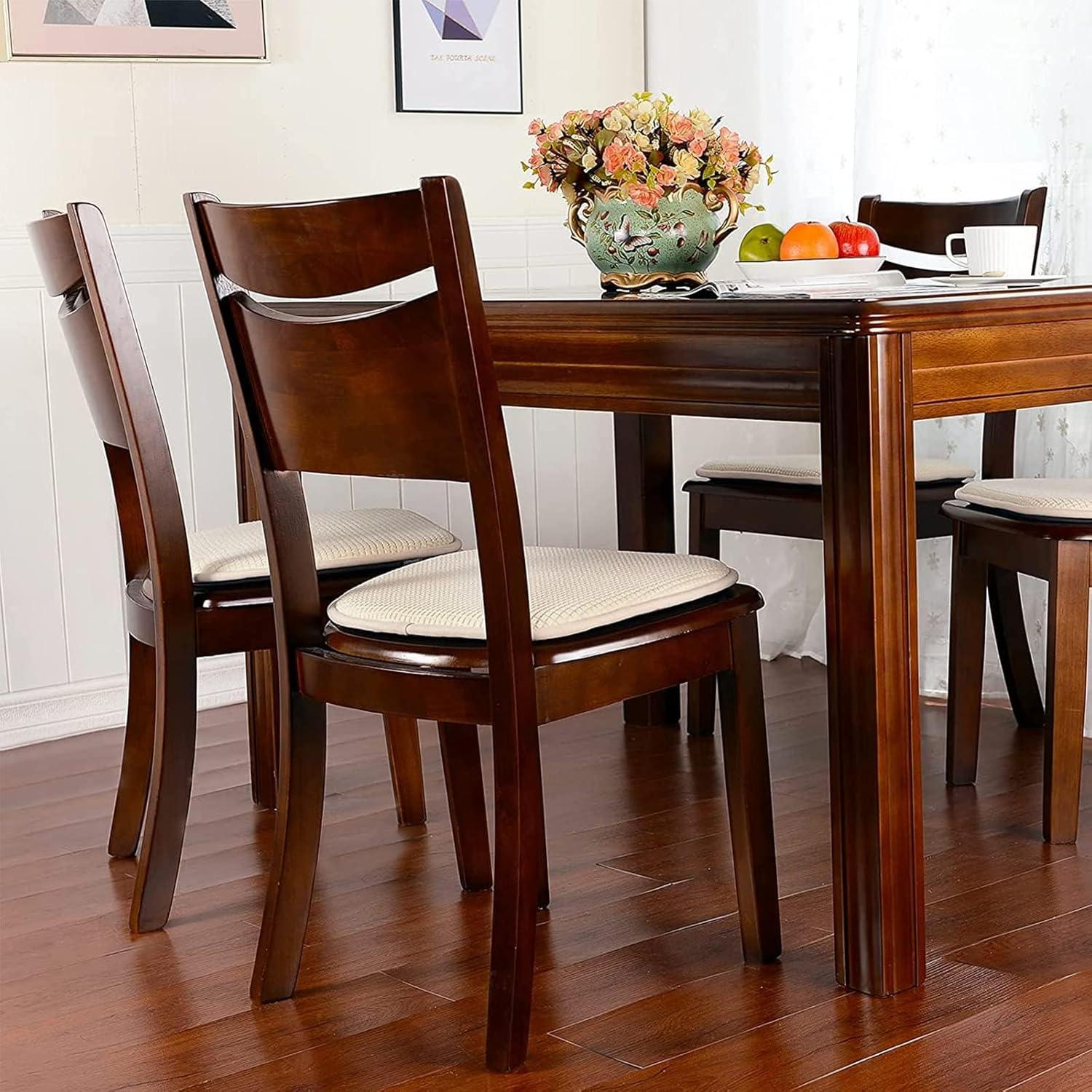 Shinnwa Chair Cushions for Dining Chairs Set of 4 Comfortable Kitchen Chair Pads Slip Resistant Backing Washable Seat Cushions,15" x 16",Beige