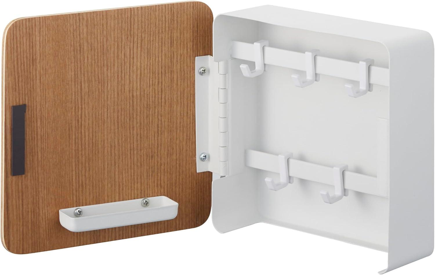 Yamazaki Home Square Magnetic Key Cabinet, Wood Accented Keychain Organizer, Steel + Wood, Magnetic