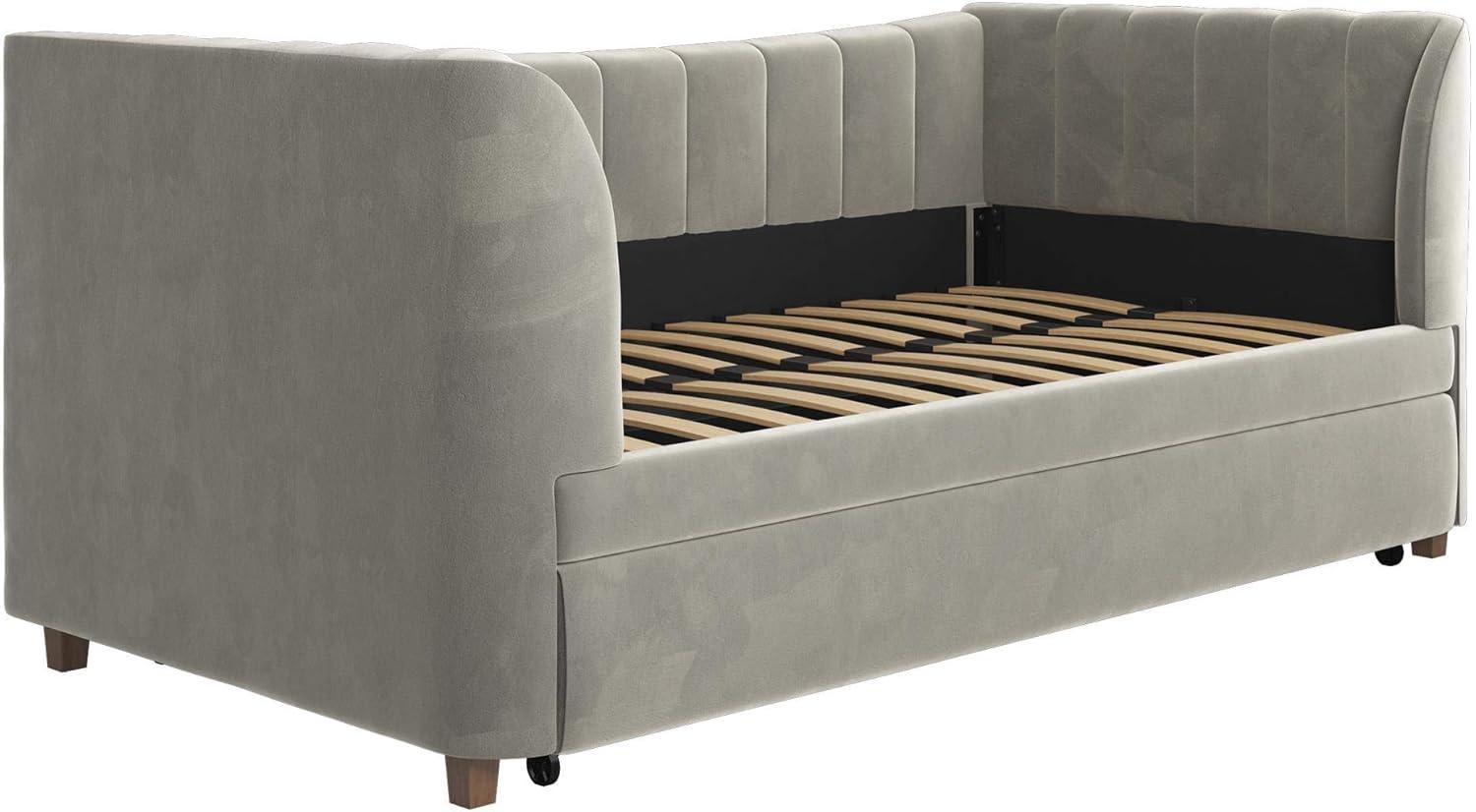 Elegant Gray Velvet Twin Daybed with Tufted Trundle