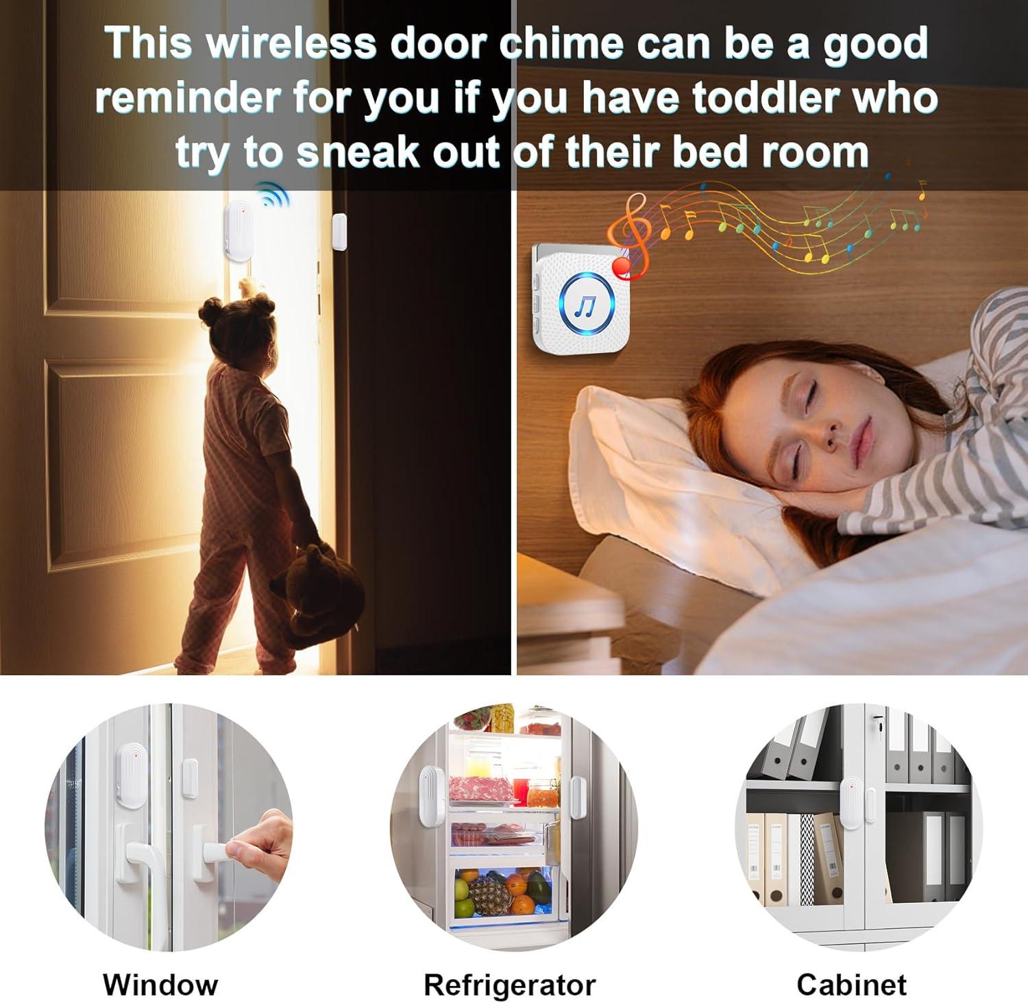 Wireless White Door Chime with Volume Control and 55 Chimes