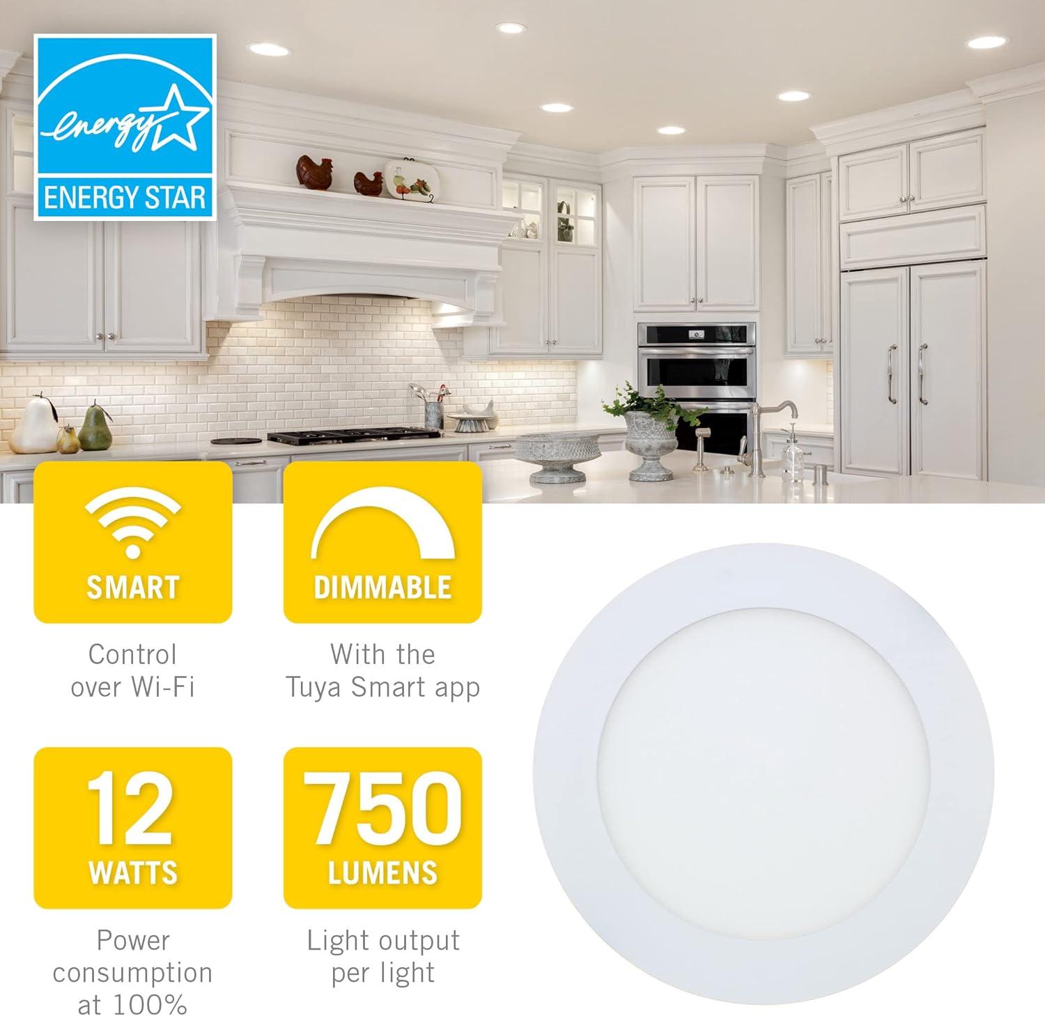 White Canless Smart RGB+WW LED Recessed Downlights for New Build, 4 Pack