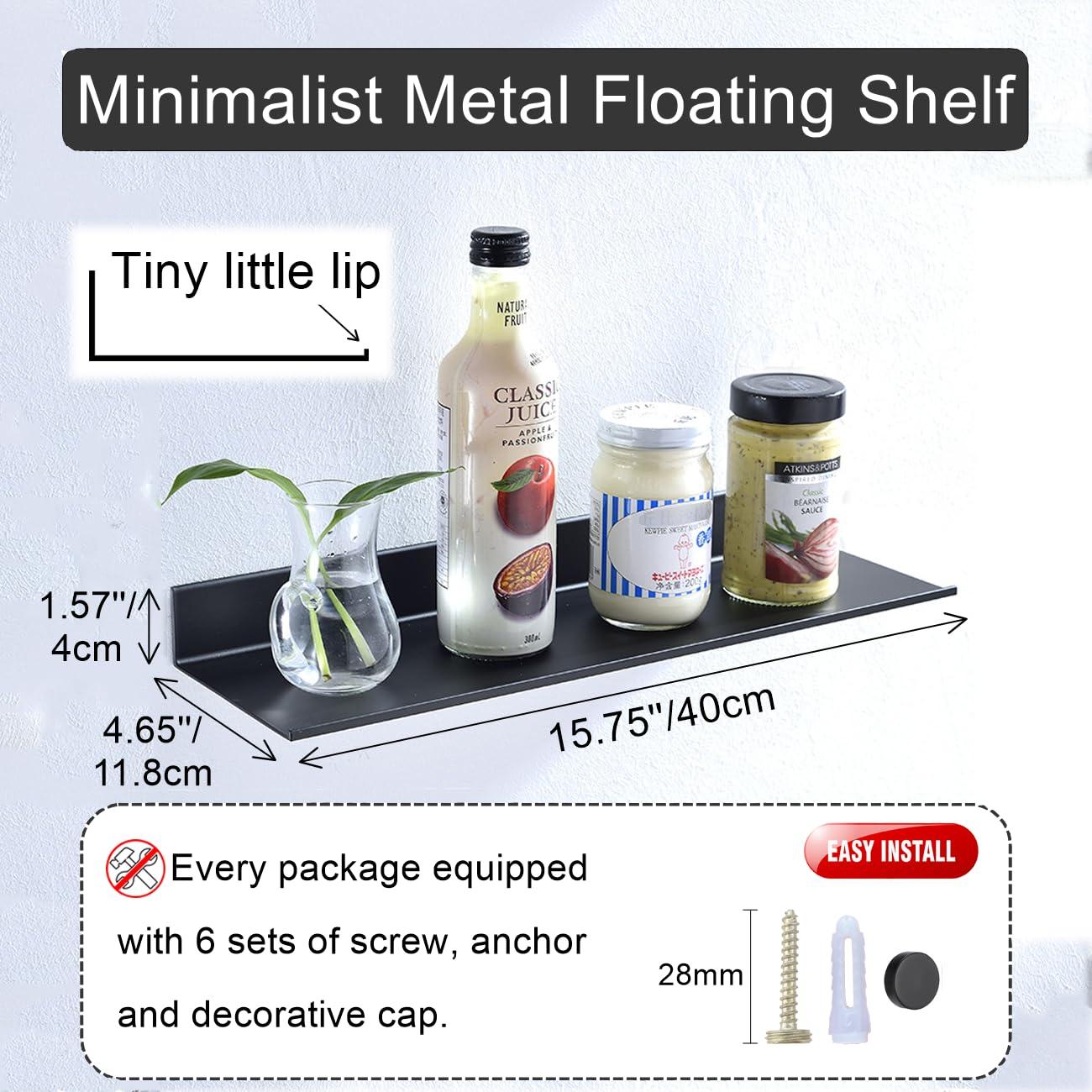 Z metnal Small Floating Shelves, Mini Metal Shelf for Collection Action Figures, Decor Display Wall Shelf, Aluminum, Wall Mounted, Matt Black, 6 inch, 2 Pack