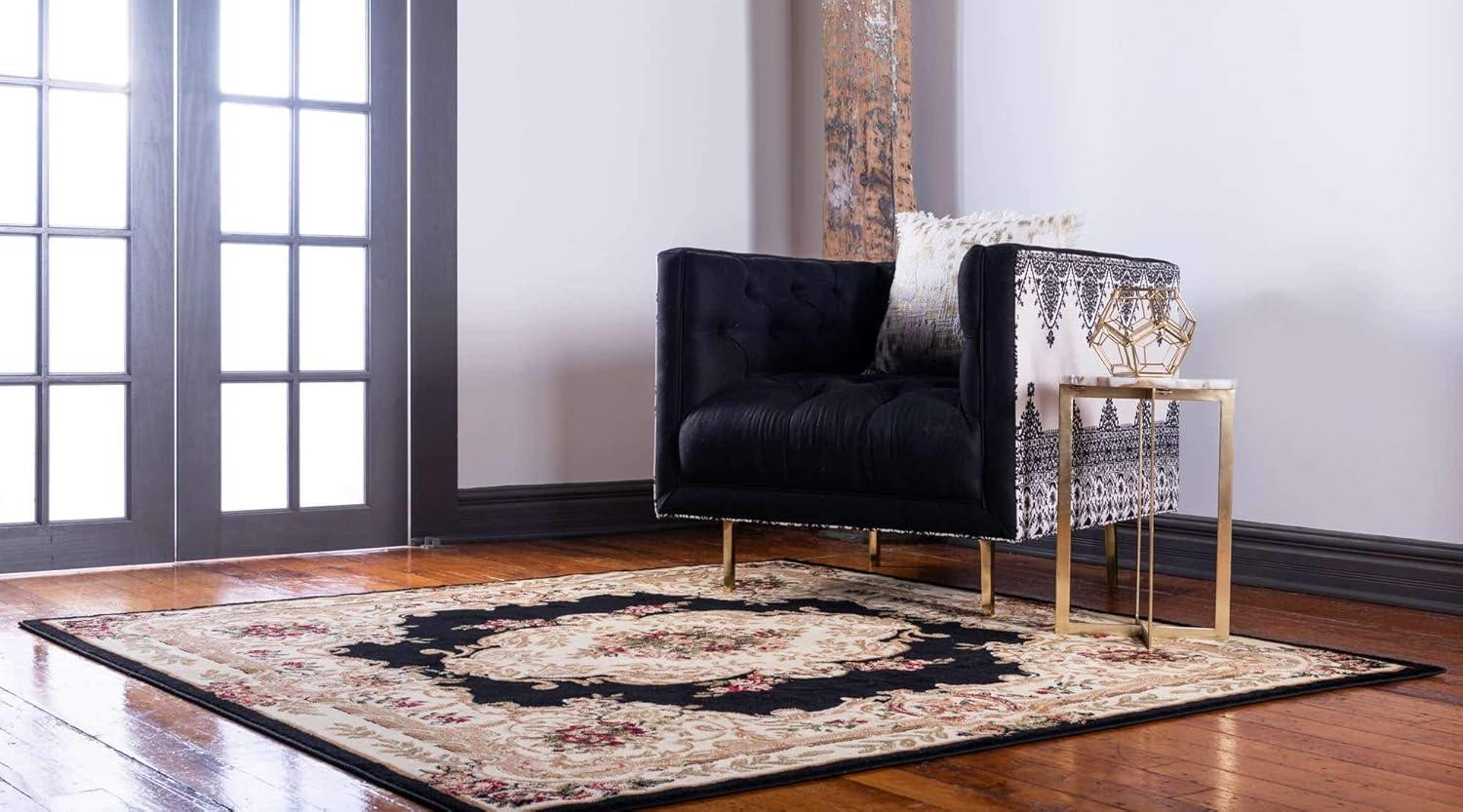 Unique Loom Versailles Collection Area Rug - Charles (6' 1" Square Black/Cream)