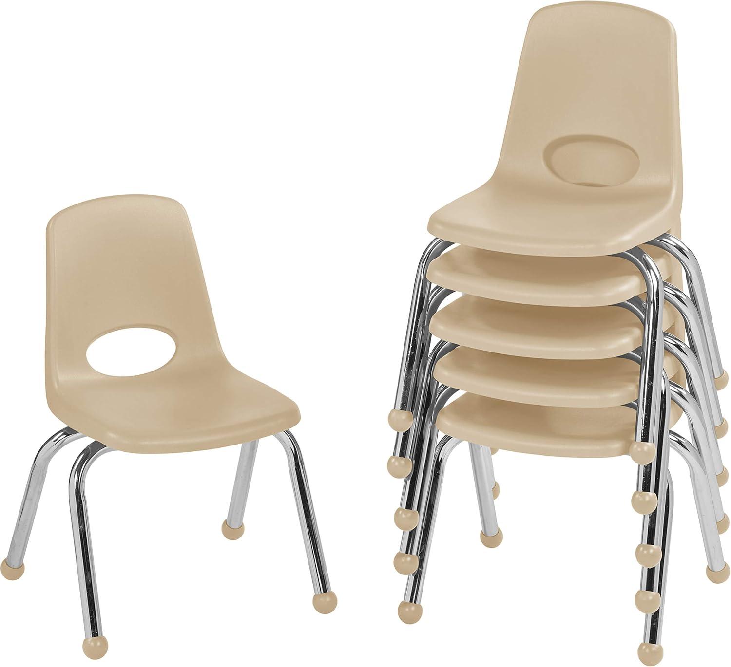 Sand Beige 12" Stackable School Chairs with Chromed Steel Legs - 6 Pack